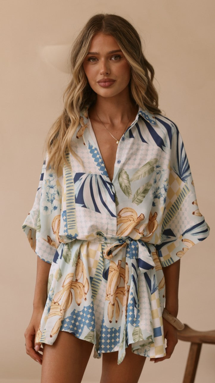 Farrah Playsuit - Blue/Yellow Print - Billy J