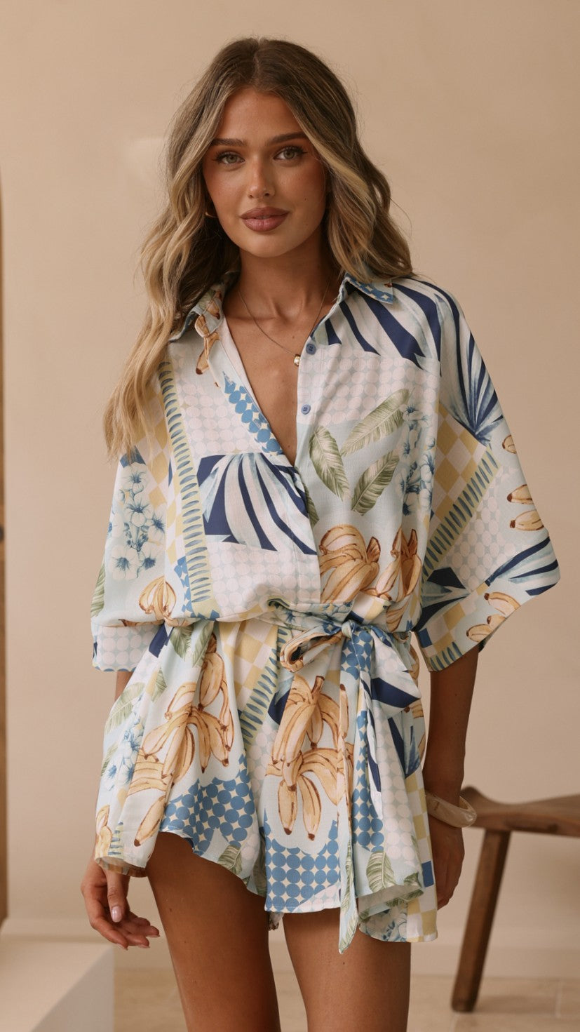 Farrah Playsuit - Blue/Yellow Print - Billy J