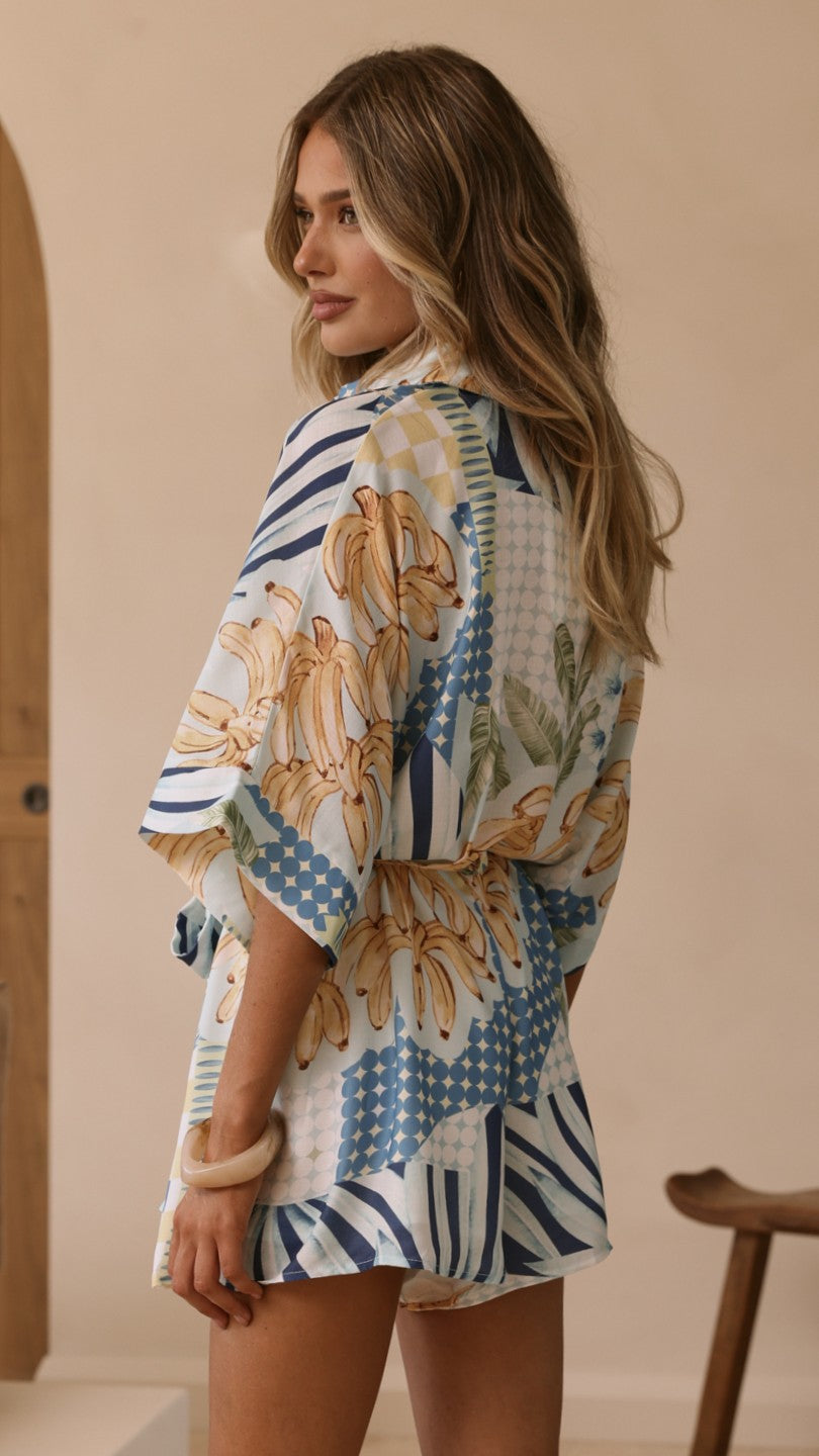 Farrah Playsuit - Blue/Yellow Print - Billy J