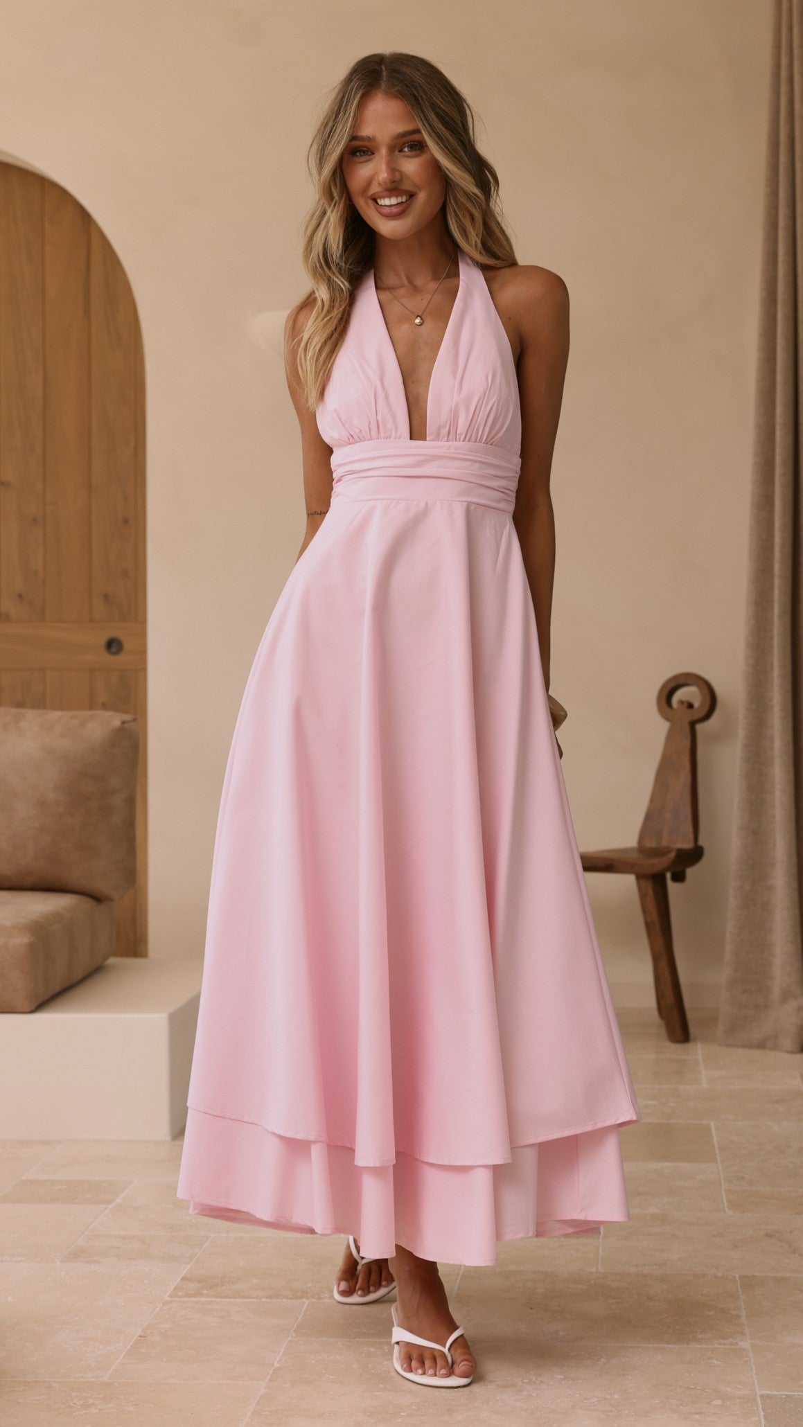 Kathy Halter Neck Maxi Dress - Light Pink - Billy J
