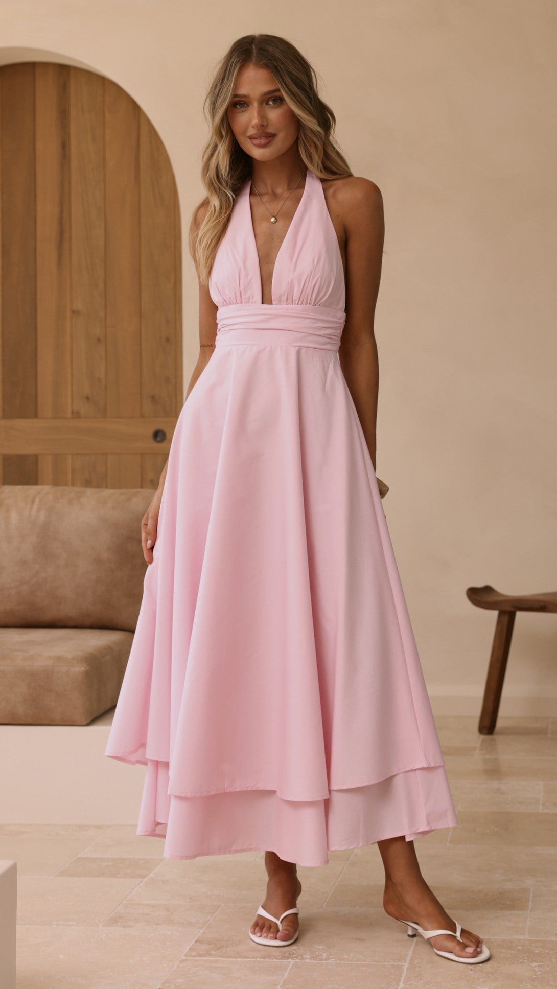 Kathy Halter Neck Maxi Dress - Light Pink - Billy J