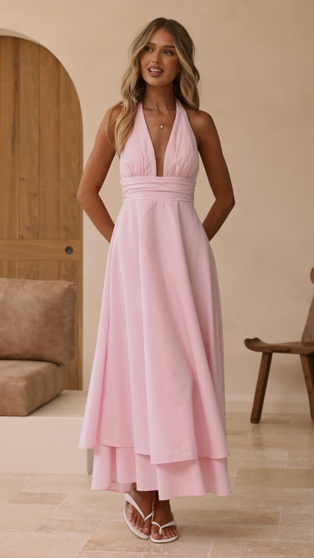 Kathy Halter Neck Maxi Dress - Light Pink - Billy J