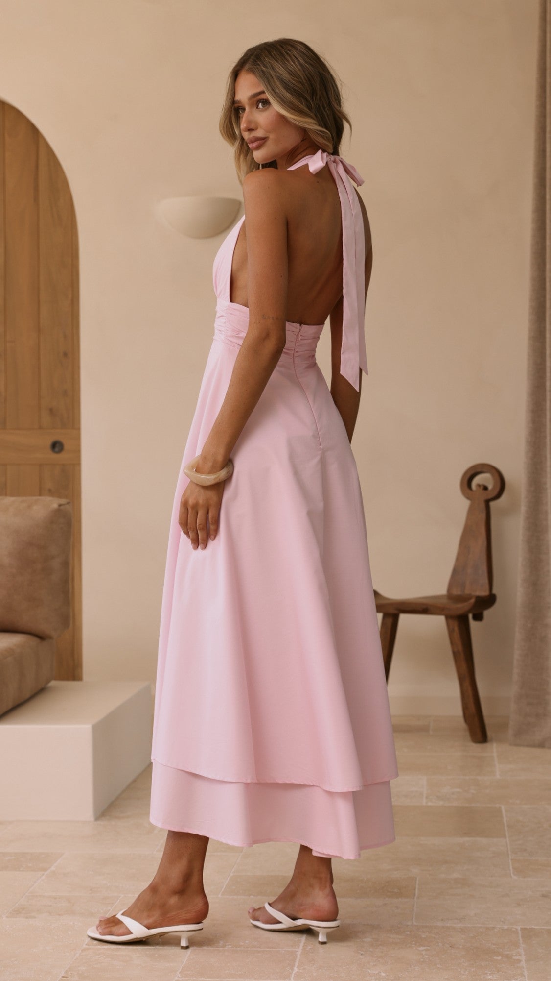Kathy Halter Neck Maxi Dress - Light Pink - Billy J