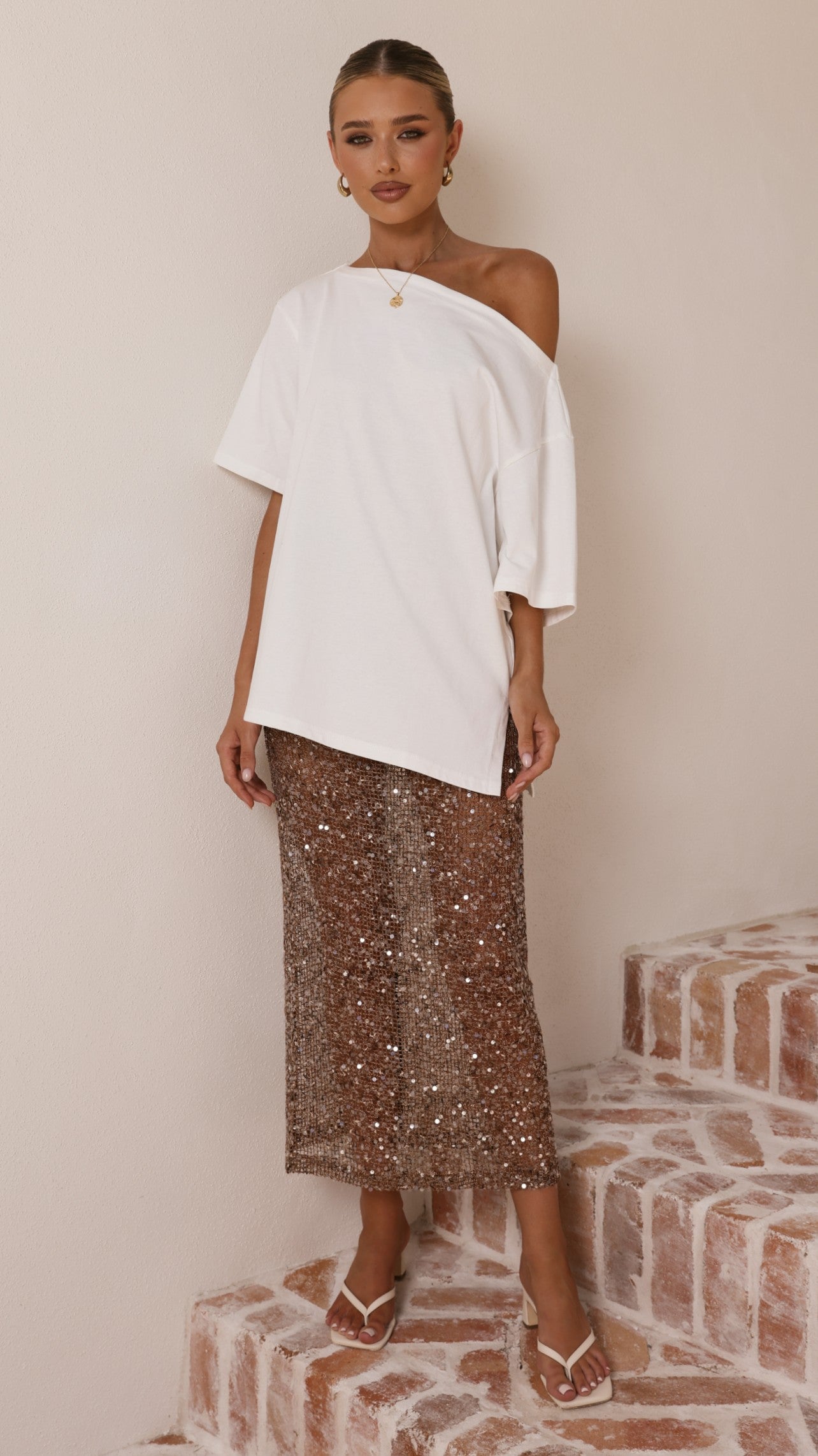 Verlo Sequins Maxi Skirt - Mocha - Billy J