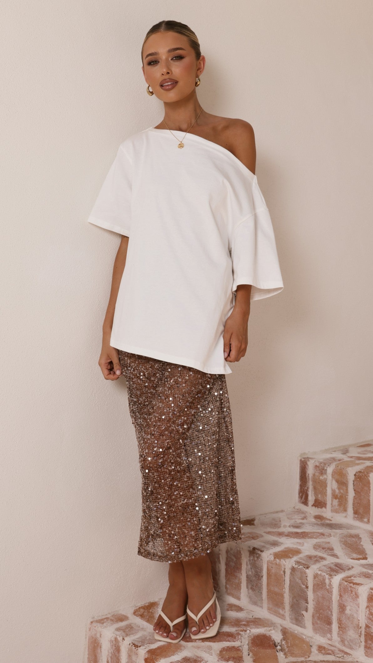 Verlo Sequins Maxi Skirt - Mocha - Billy J