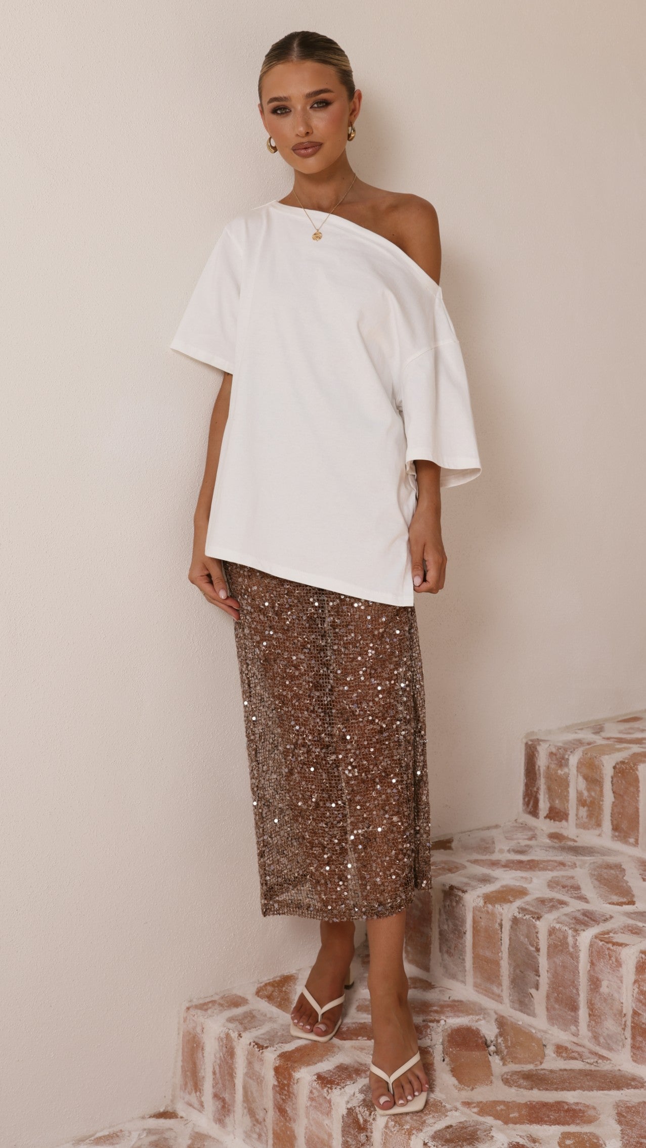 Verlo Sequins Maxi Skirt - Mocha - Billy J