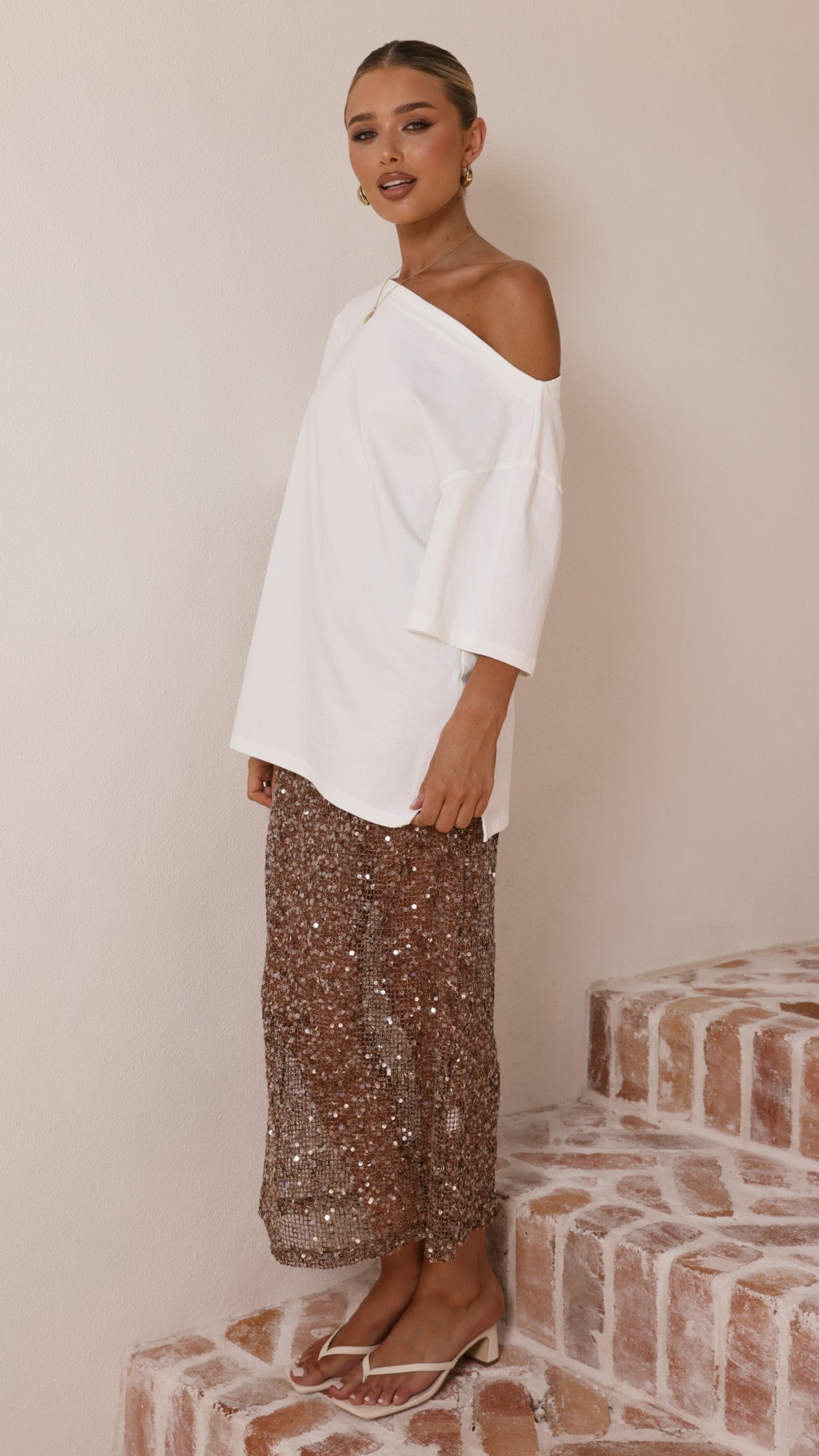 Verlo Sequins Maxi Skirt - Mocha - Billy J