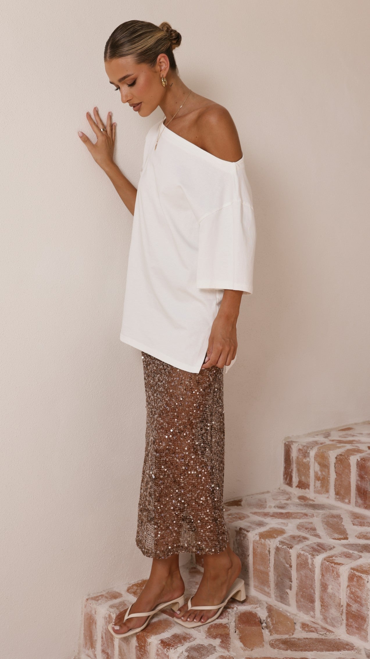 Verlo Sequins Maxi Skirt - Mocha - Billy J