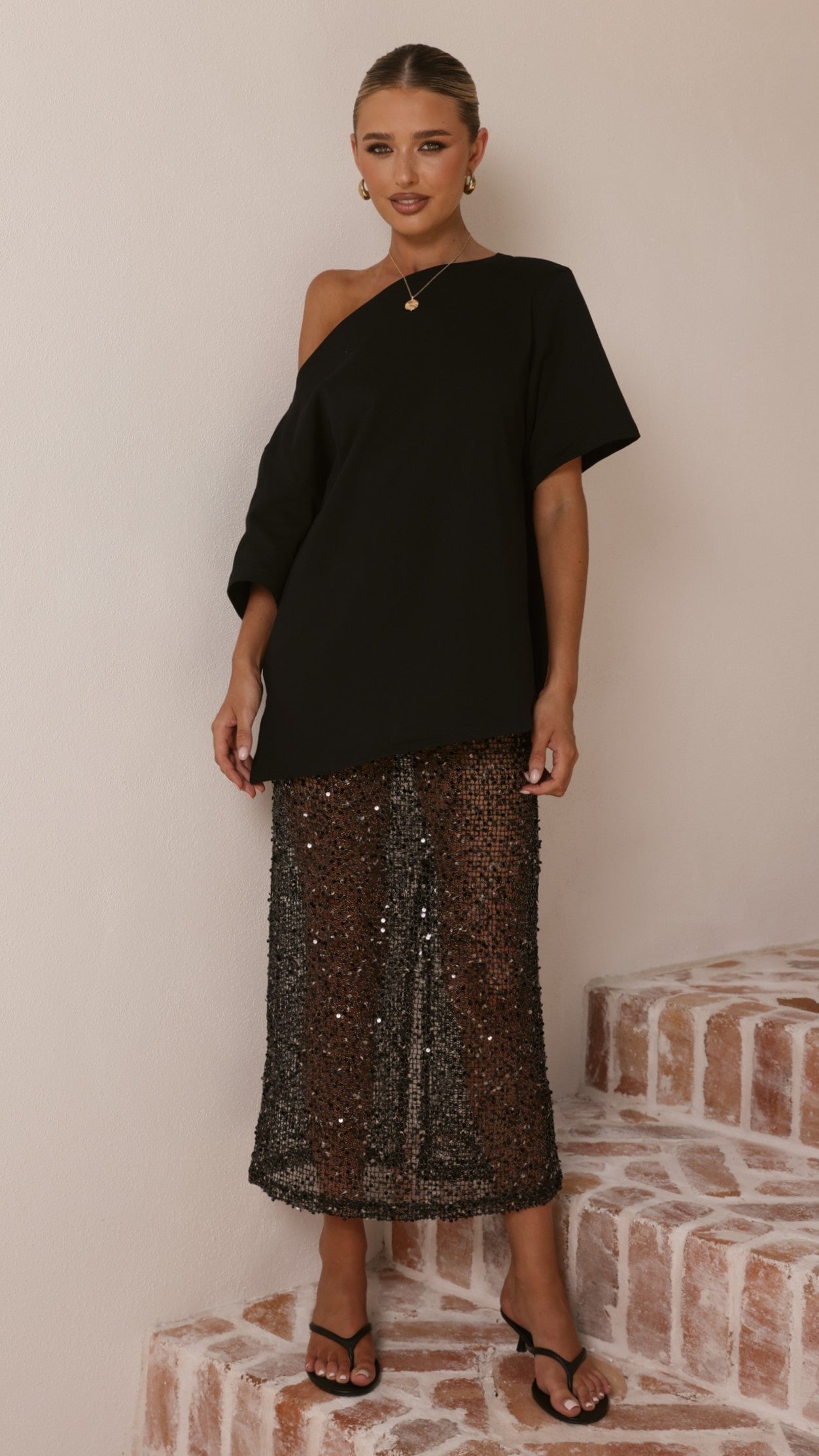 Verlo Sequins Maxi Skirt - Black - Billy J