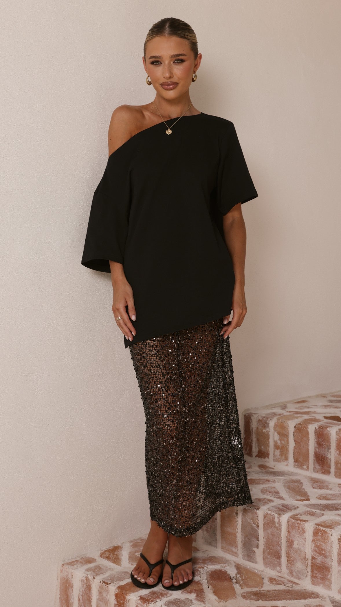 Verlo Sequins Maxi Skirt - Black - Billy J