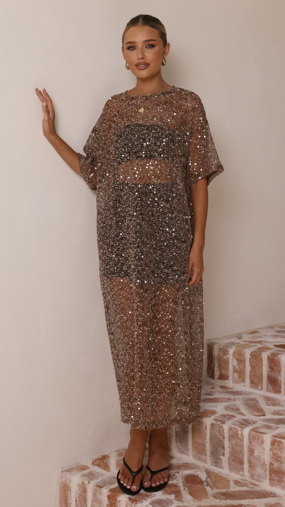 Zinnia Sequins Maxi Dress - Mocha - Billy J