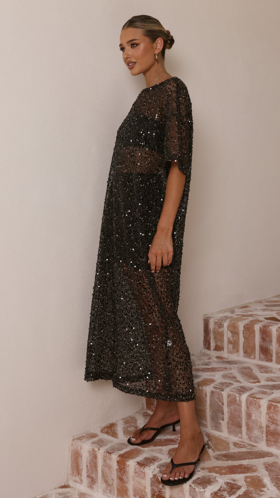 Zinnia Sequins Maxi Dress - Black - Billy J