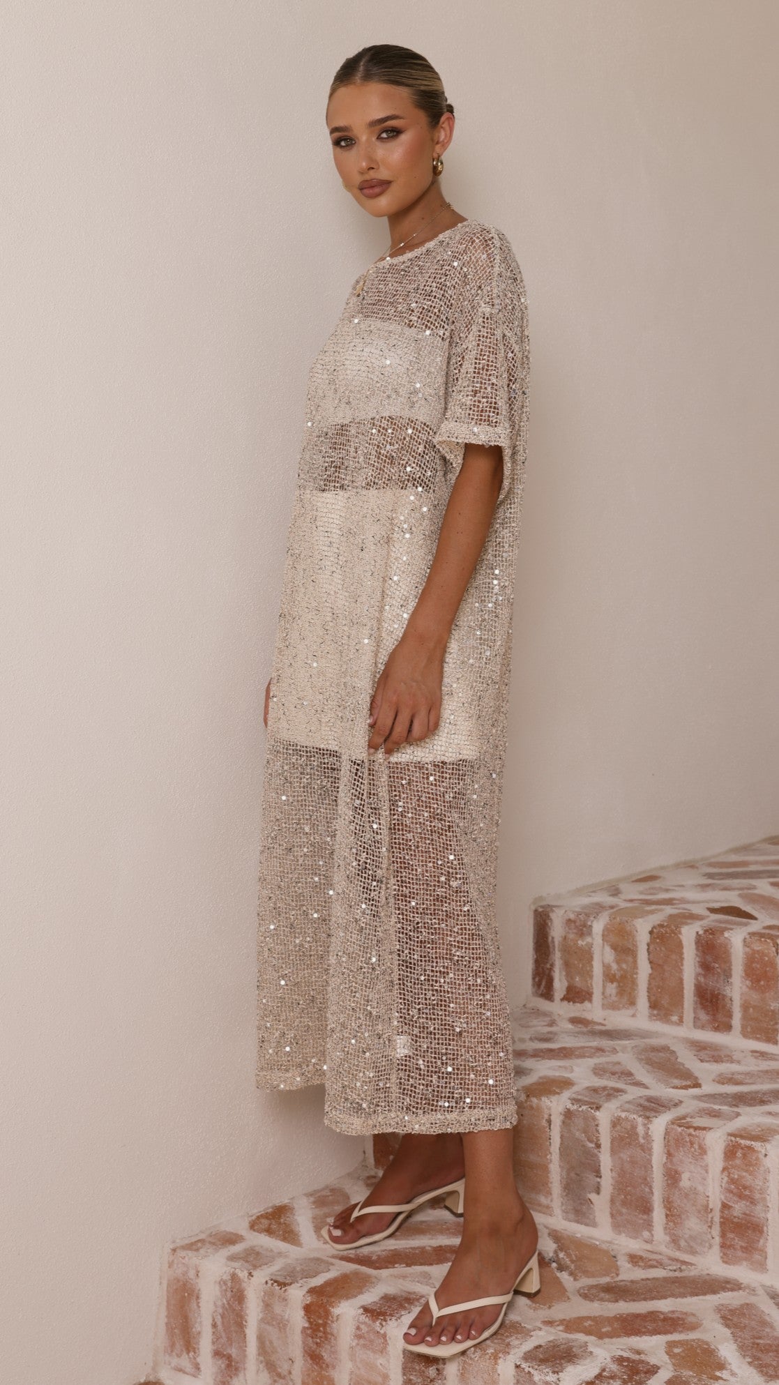 Zinnia Sequins Maxi Dress - Beige - Billy J