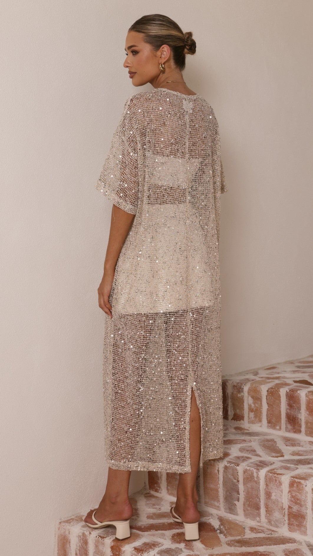 Zinnia Sequins Maxi Dress - Beige - Billy J
