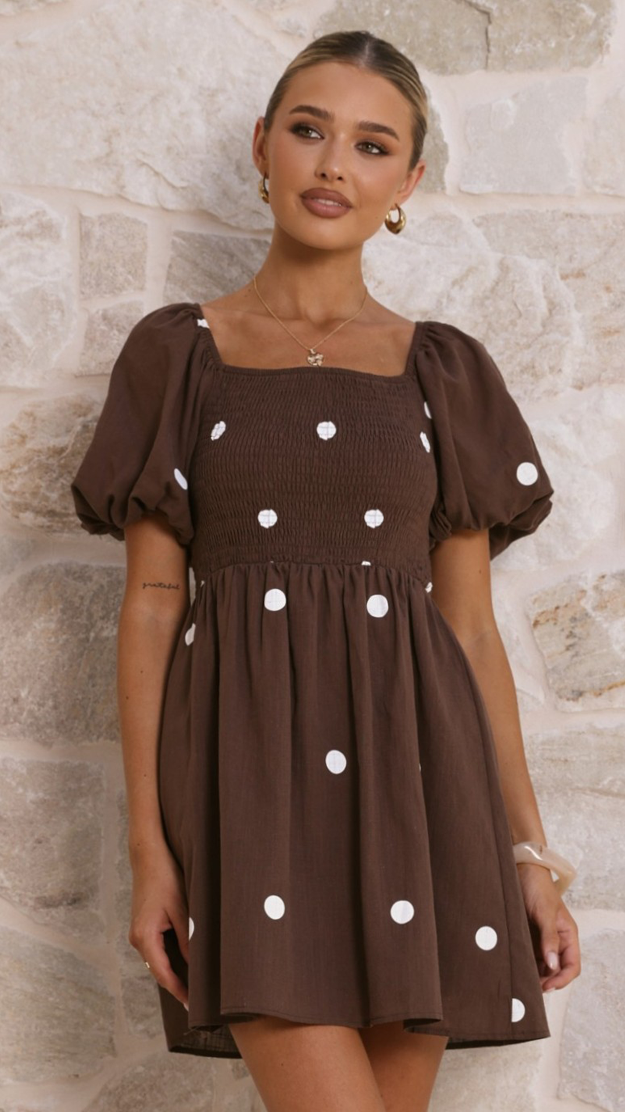 Marissa Mini Dress - Chocolate Polka - Billy J