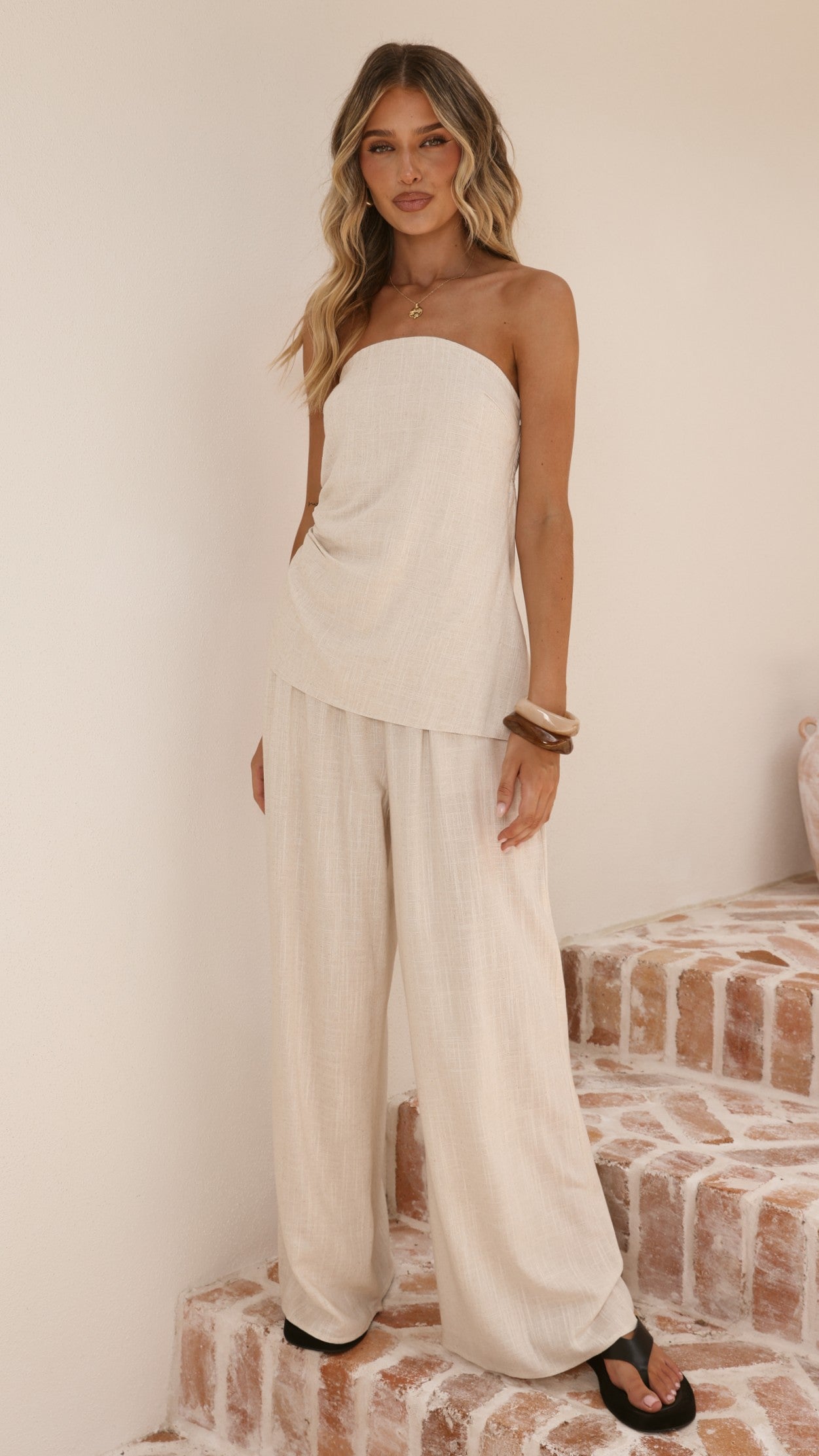 Yuki Strapless Top and Pants Set - Oatmeal - Billy J