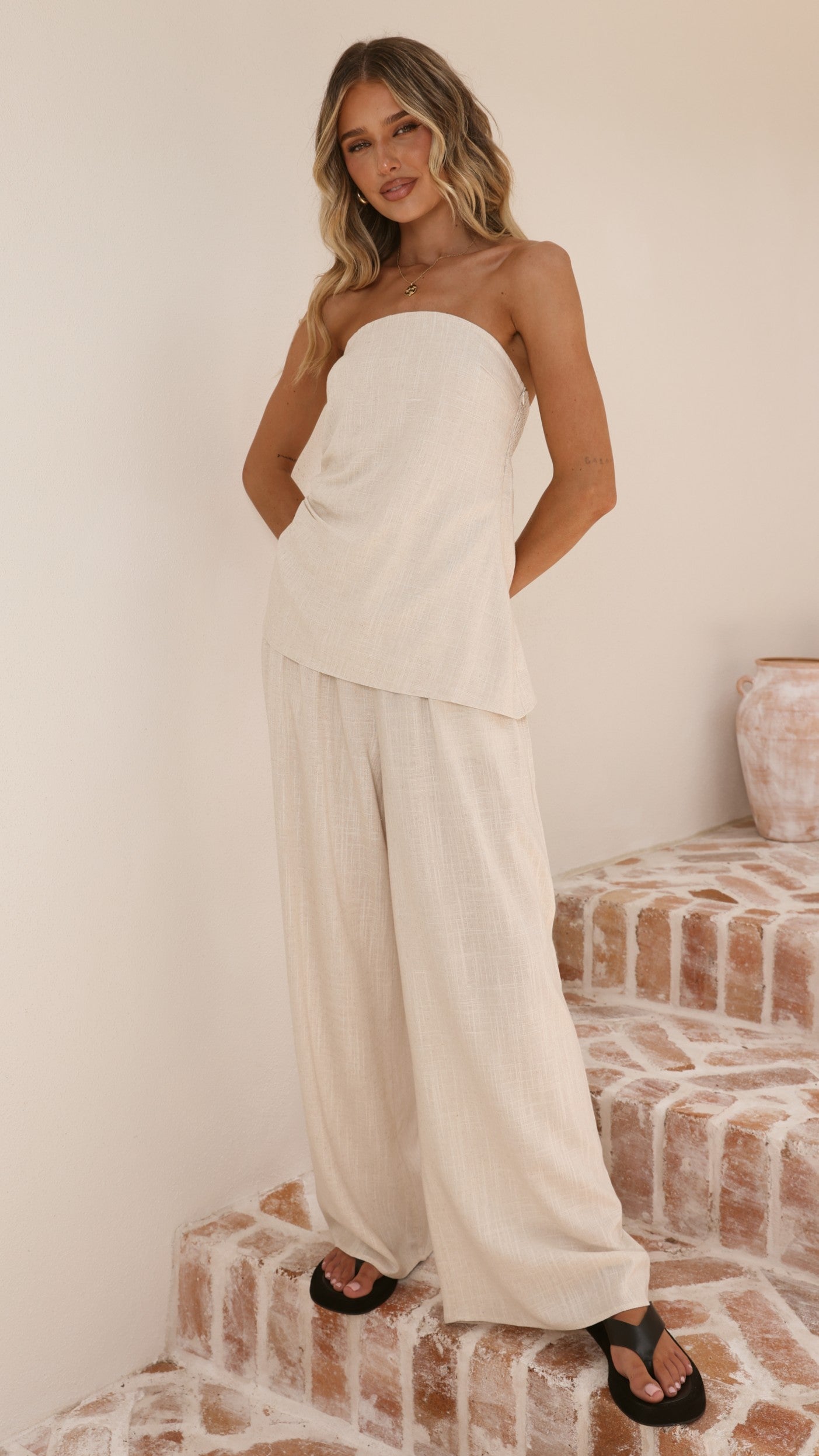 Yuki Strapless Top and Pants Set - Oatmeal - Billy J