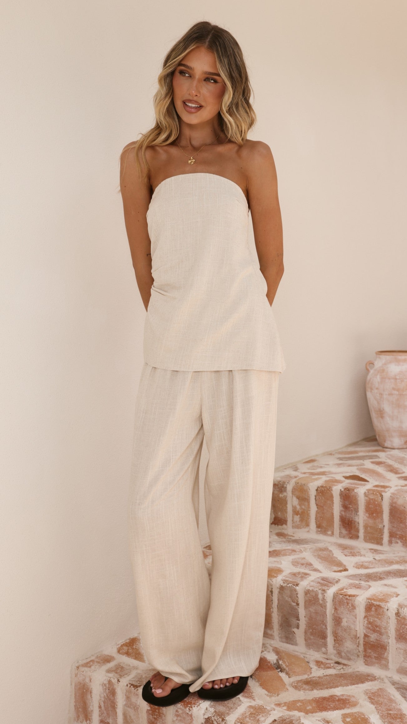 Yuki Strapless Top and Pants Set - Oatmeal - Billy J