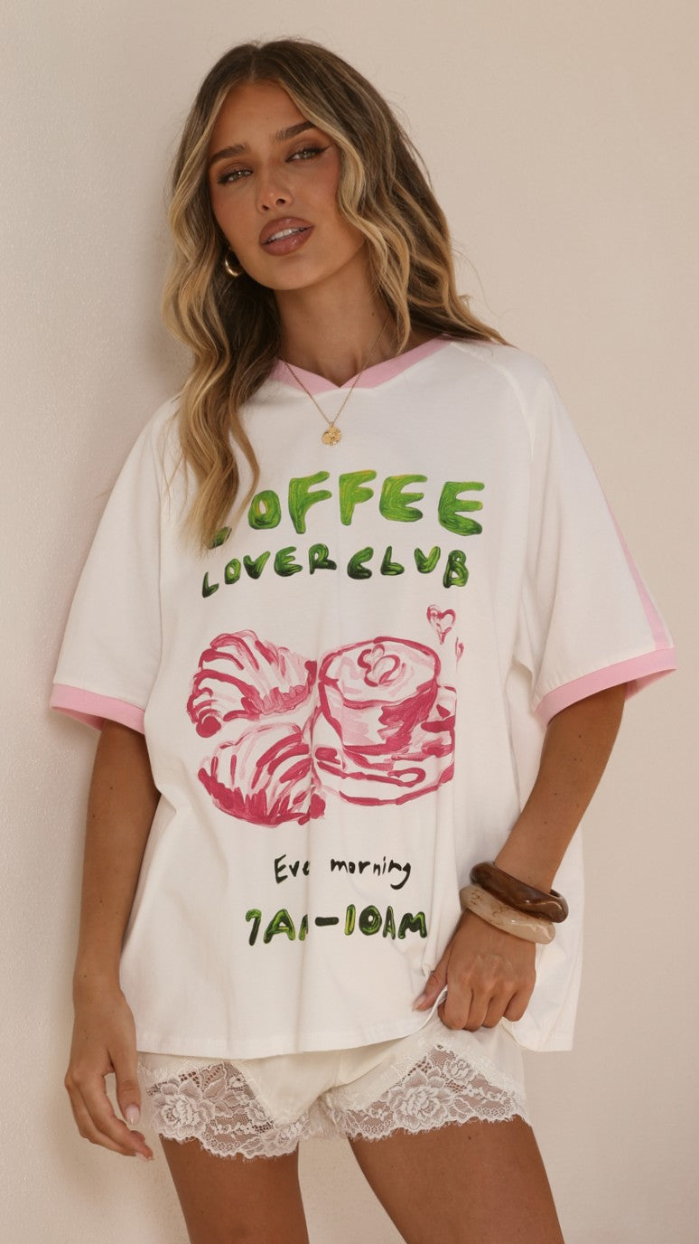 Coffee Lover Club Tee - White/Pink - Billy J