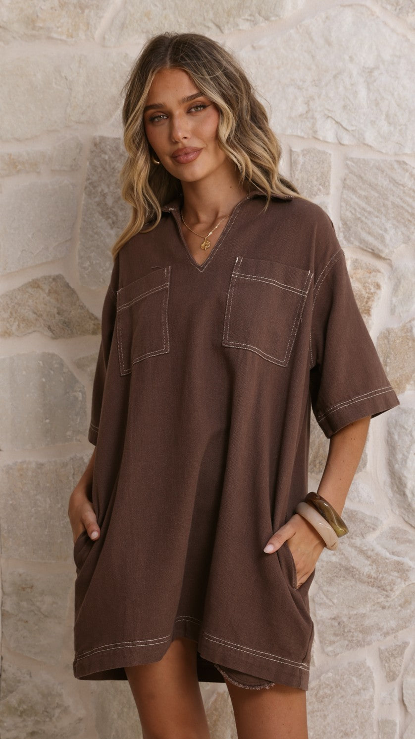 Ilia Denim Mini Dress - Chocolate - Billy J