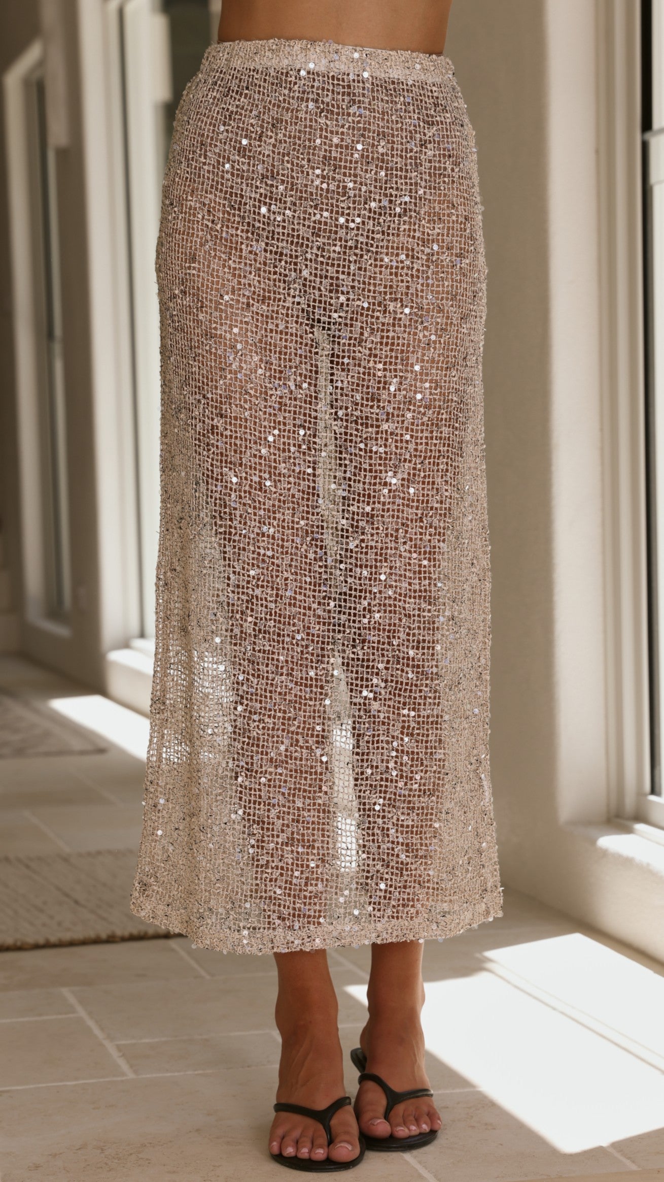 Verlo Sequins Maxi Skirt - Beige - Billy J