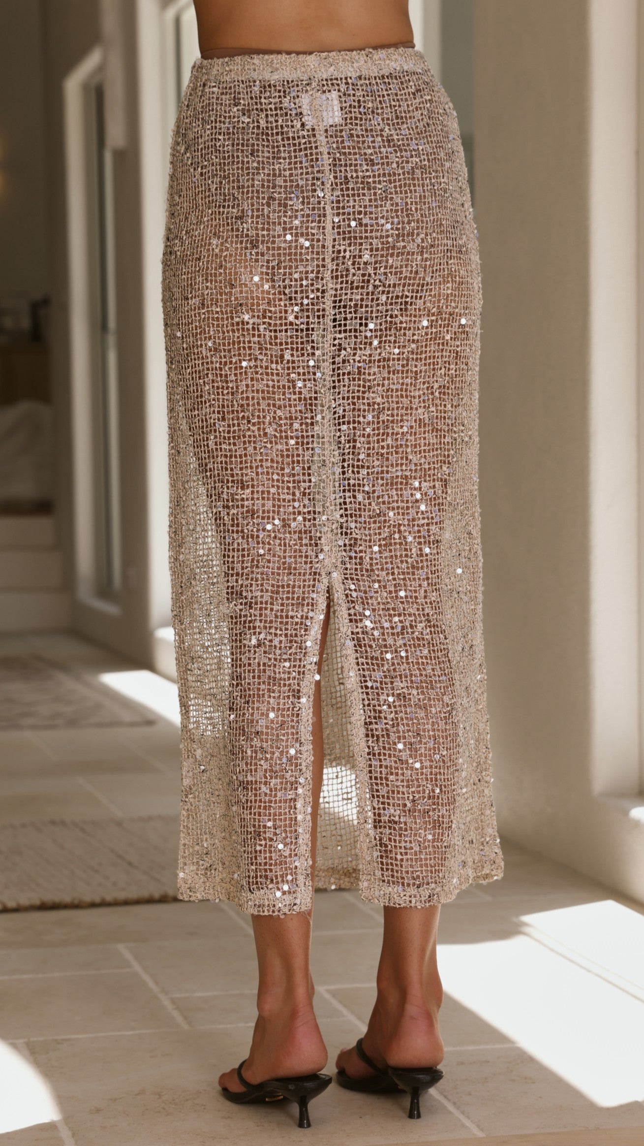 Verlo Sequins Maxi Skirt - Beige - Billy J