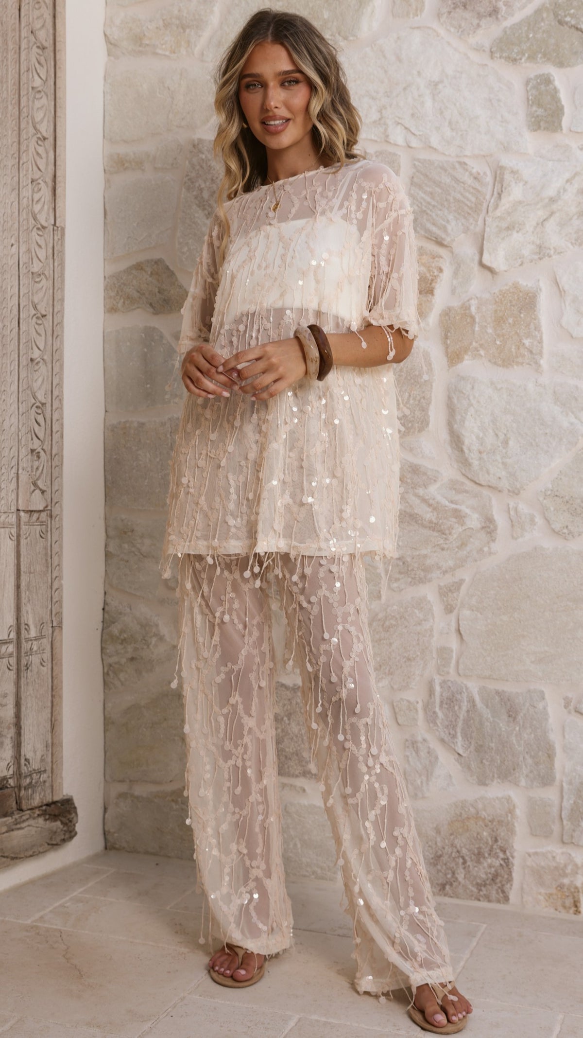 Zabby Sequin Pants - Beige - Billy J