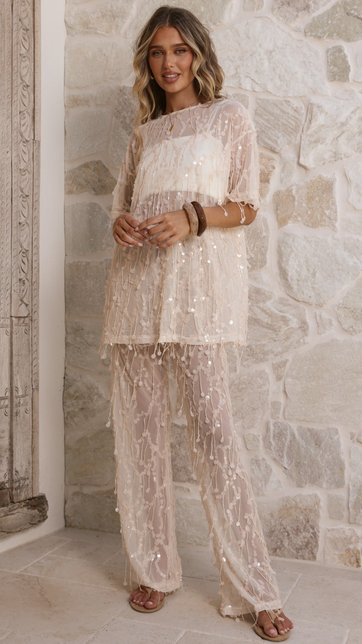 Zabby Sequin Pants - Beige - Billy J