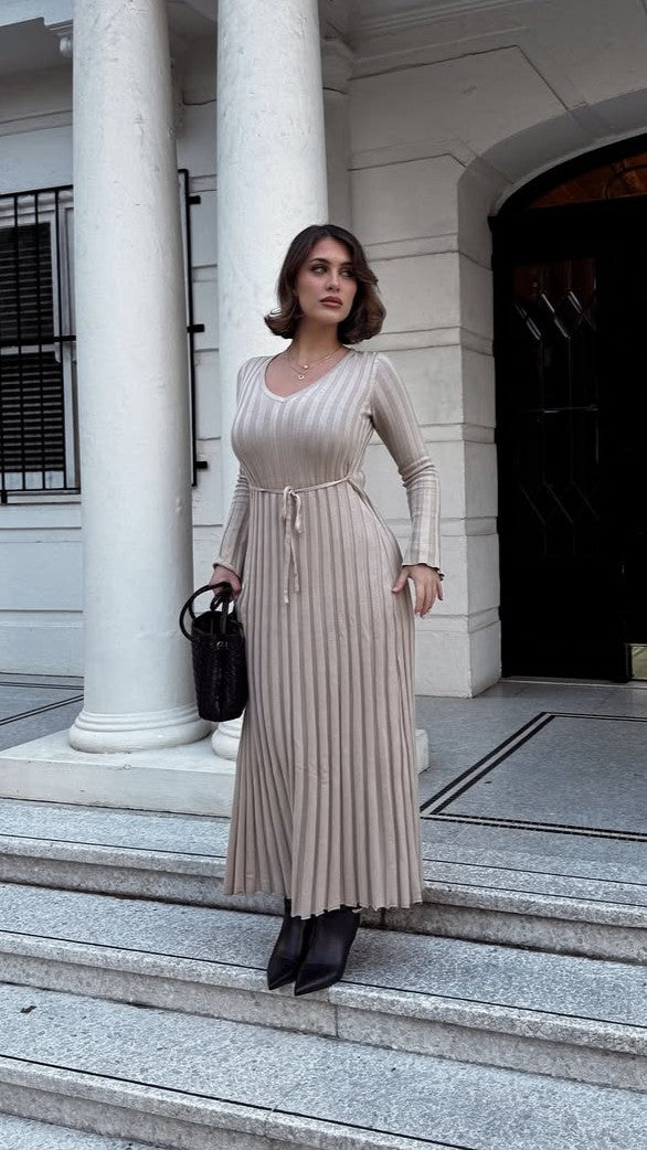 Cyra Long Sleeve Maxi Dress - Beige - Billy J