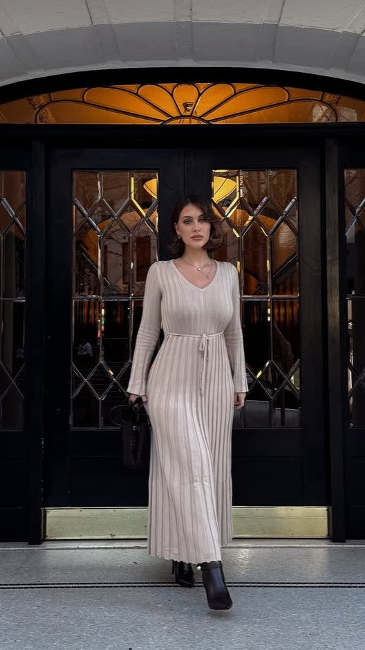 Cyra Long Sleeve Maxi Dress - Beige - Billy J