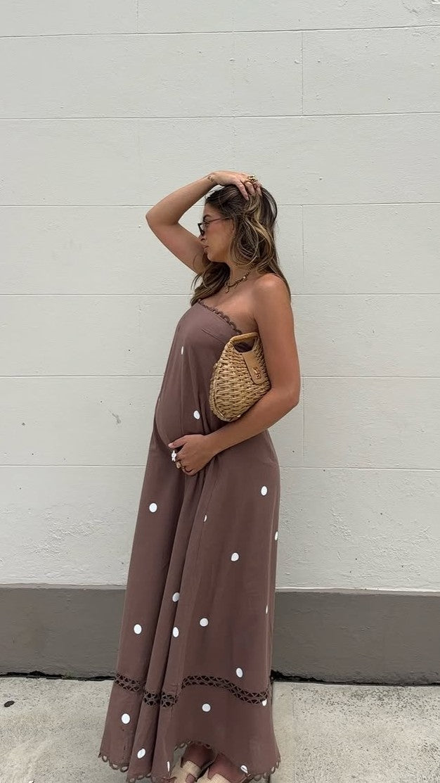 Sandra Maxi Dress - Chocolate/White Polka - Billy J