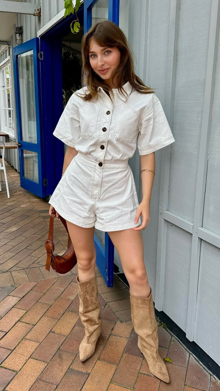 Nella Playsuit - White Denim - Billy J