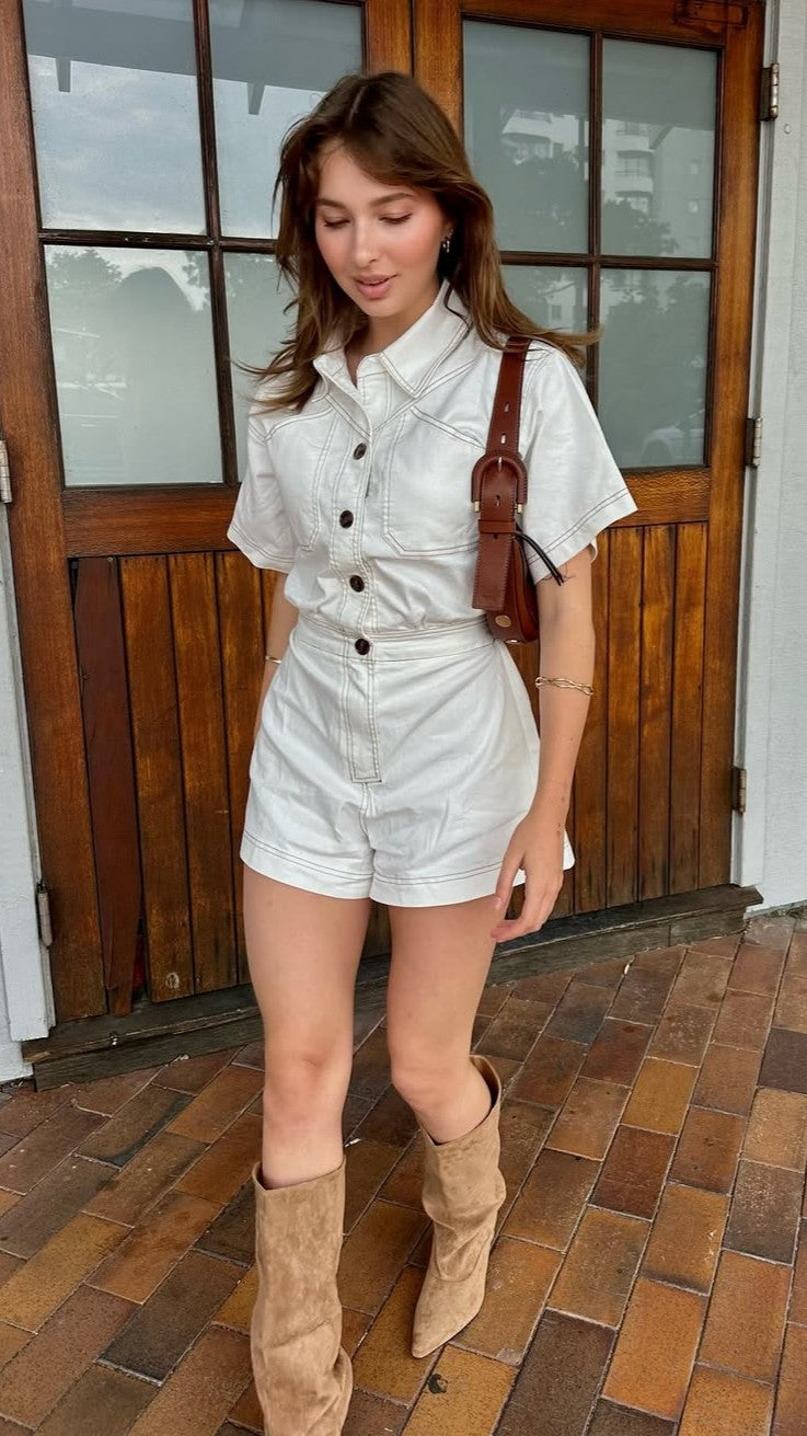 Nella Playsuit - White Denim - Billy J