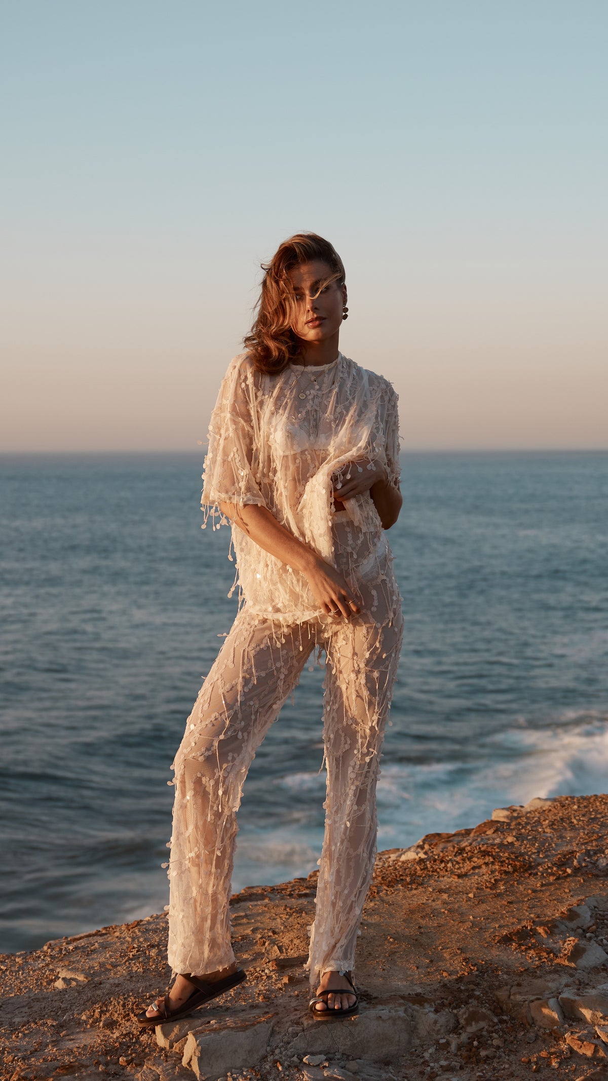 Zabby Sequin Oversized T-Shirt - Beige - Billy J