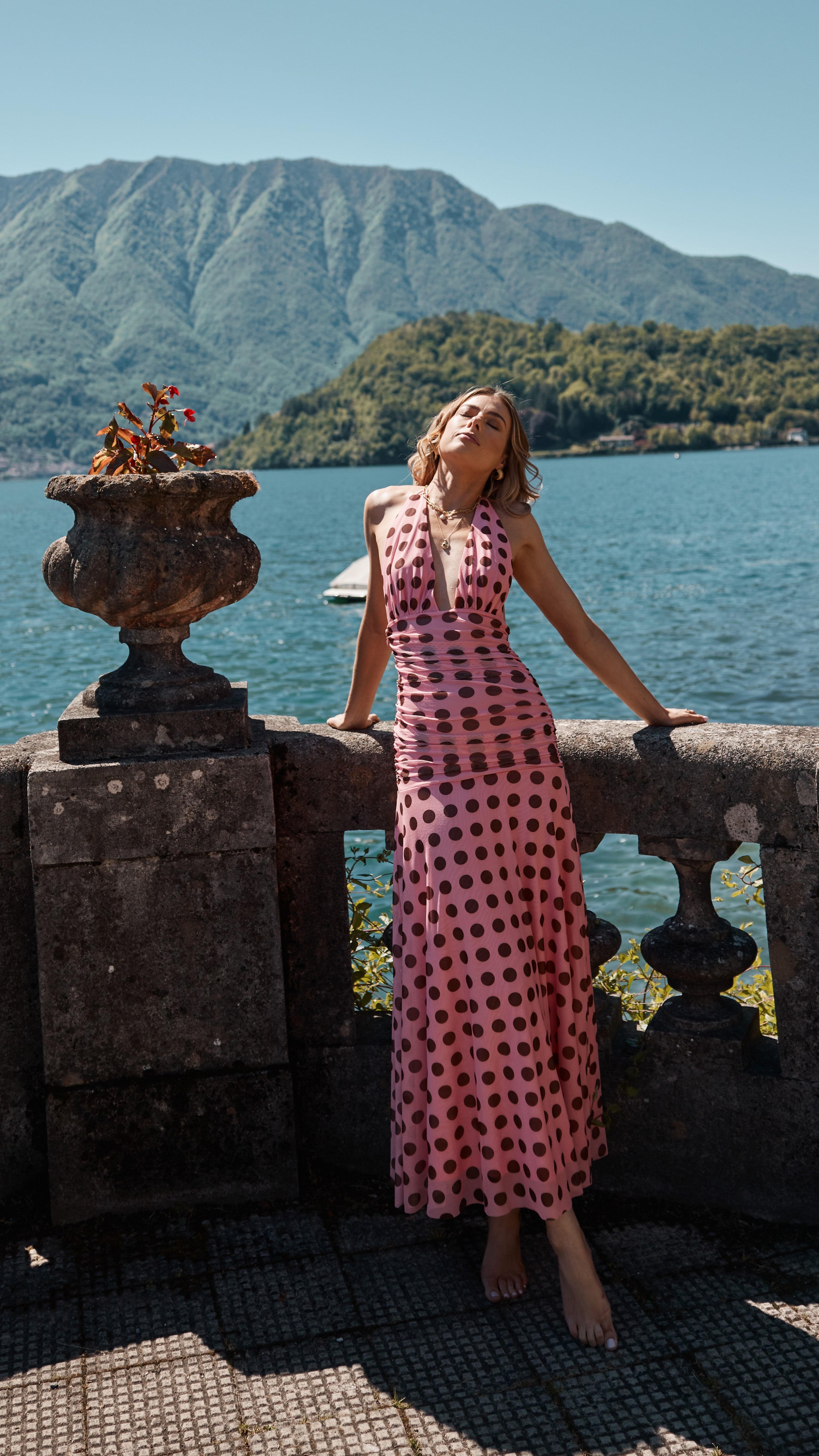 Kya Maxi Dress - Pink / Brown Polka - Billy J