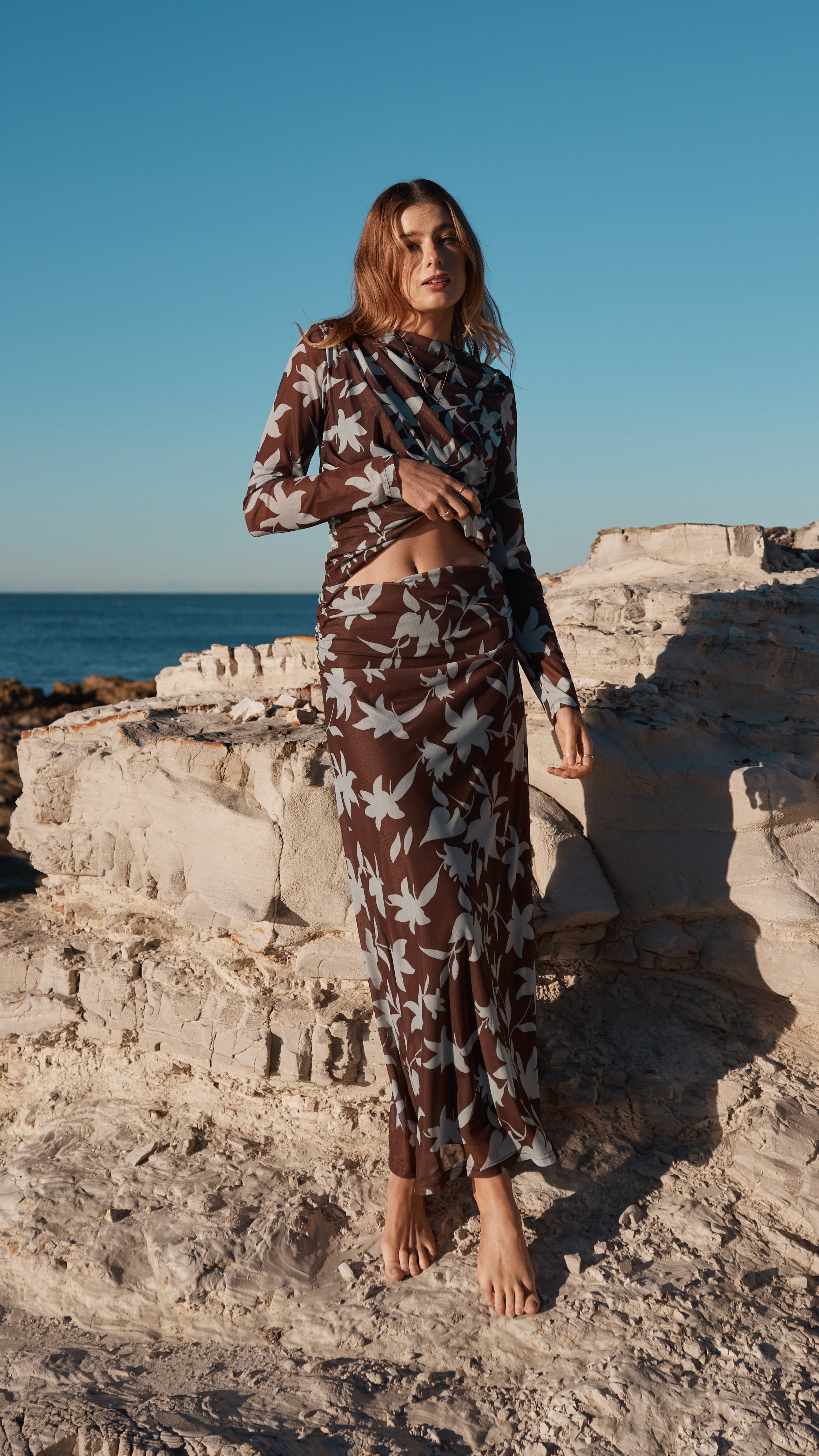 Ellita Maxi Skirt - Chocolate/Blue Print - Billy J