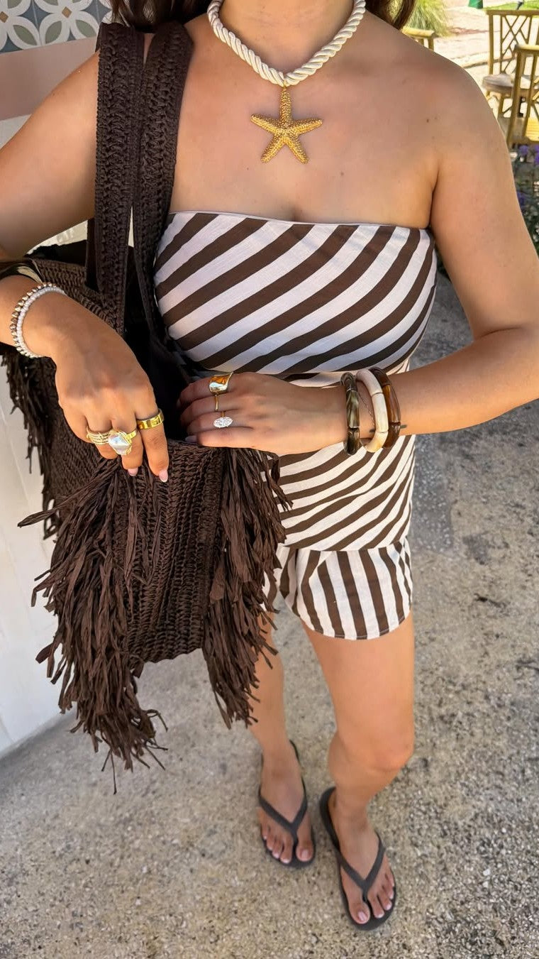 Gia Strapless Top and Shorts Set - Chocolate Stripe - Billy J