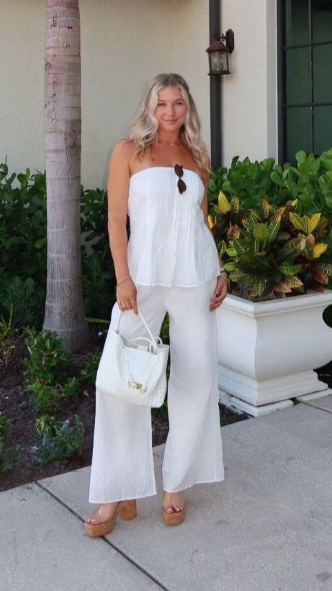 Sharni Strapless Pleat Top and Pants Set - White - Billy J