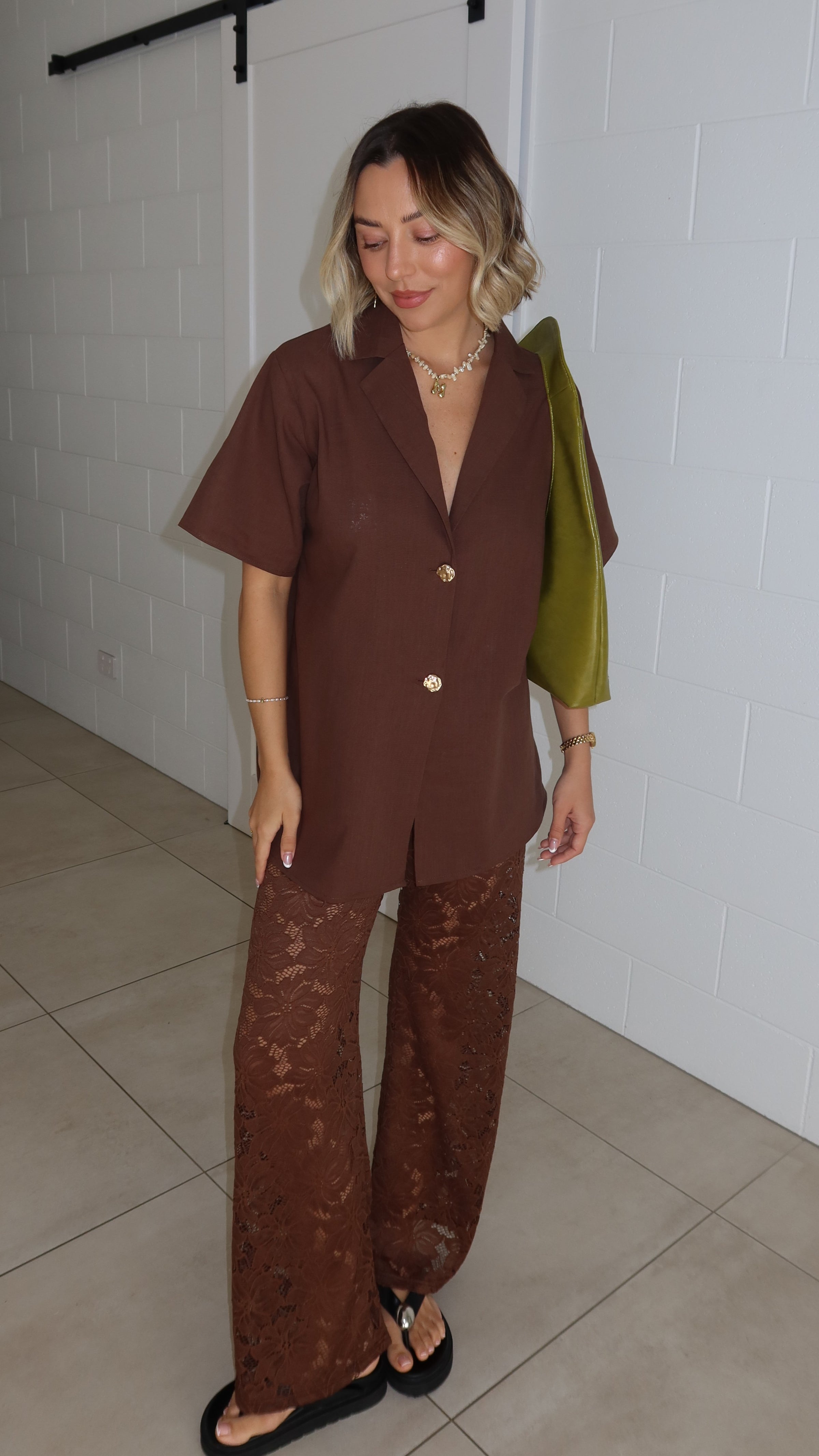 Azura Shirt And Pants Set - Brown - Billy J