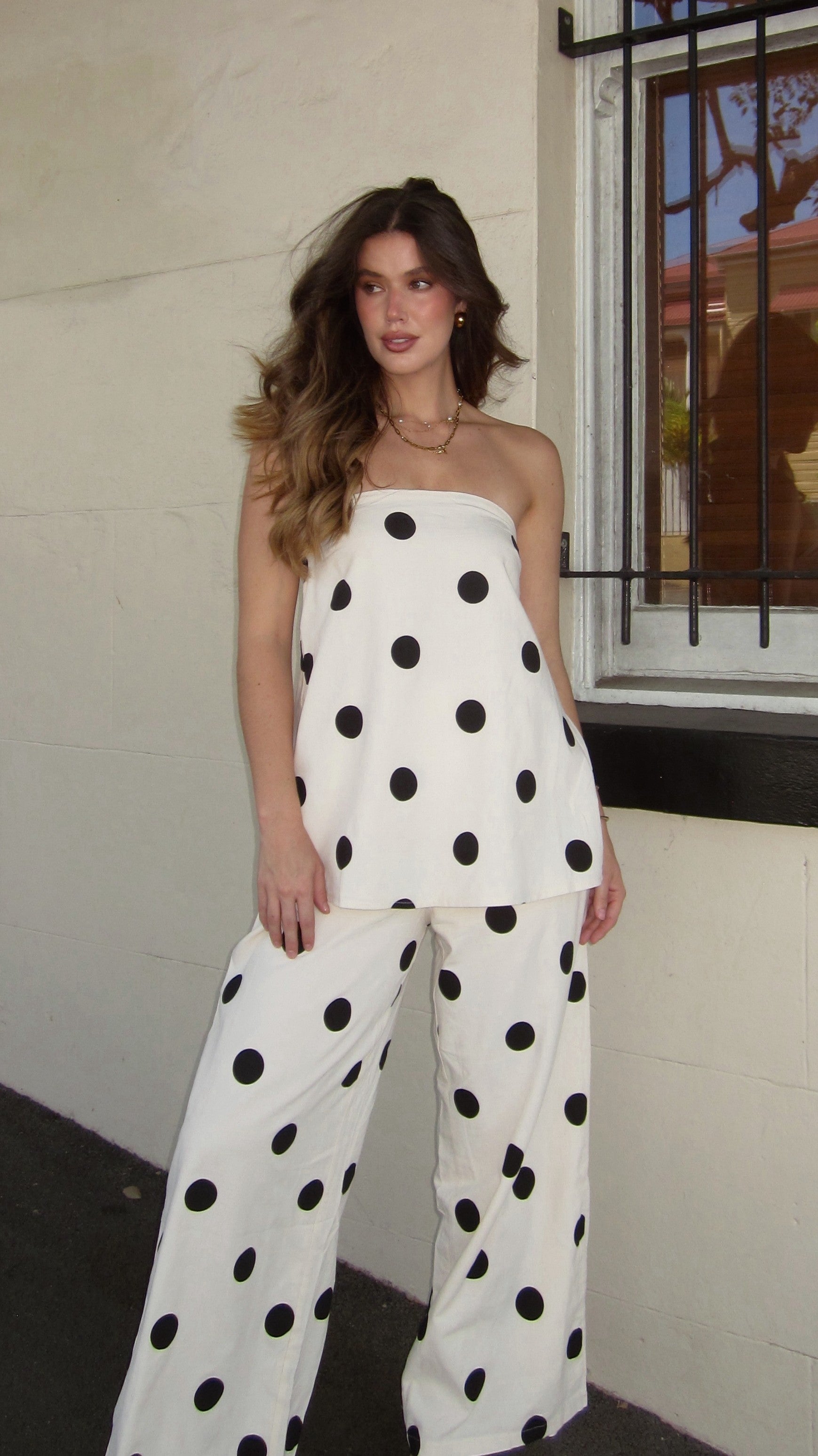 Hazelle Pants - Beige/Black Polka Dot - Billy J