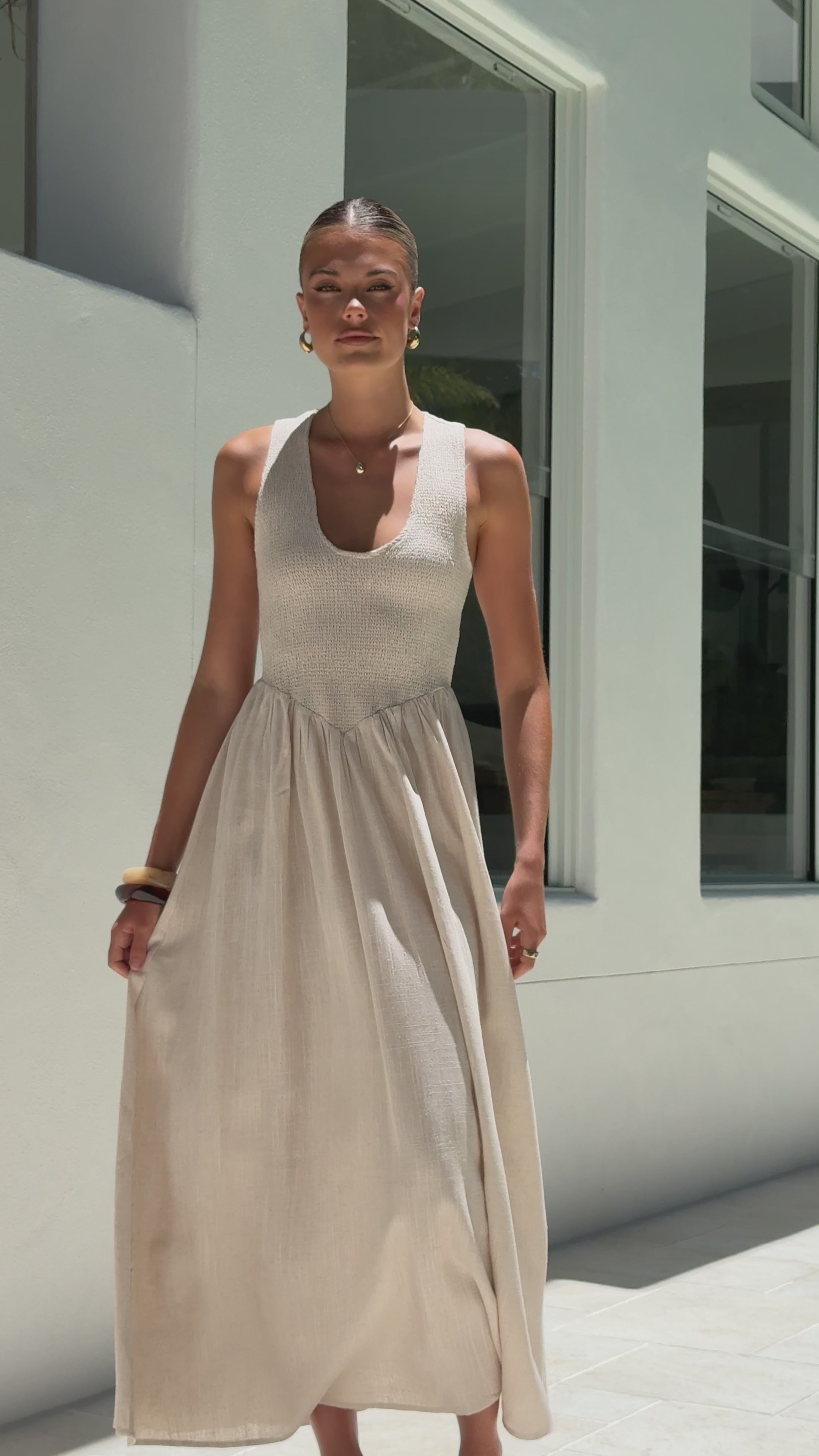 Load video: Amira Maxi Dress - Natural - Billy J