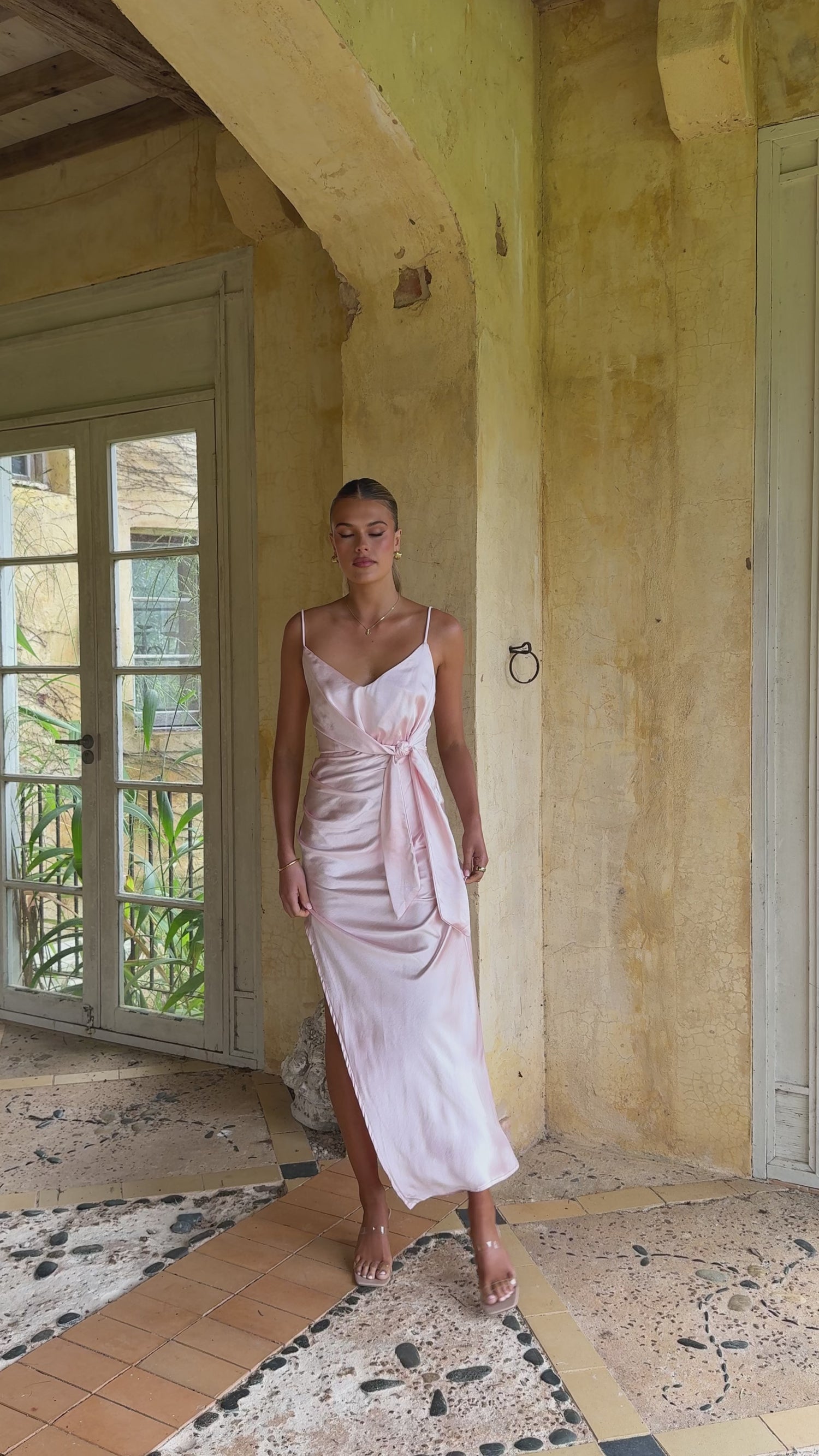 Yasmeen Tie Front Maxi Dress - Pink - Billy J
