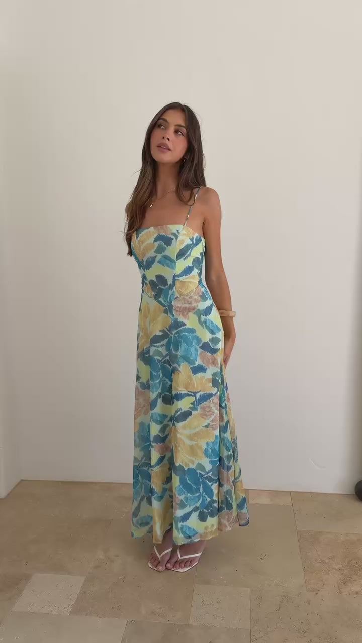 Mylee Maxi Dress - Blue/Yellow Floral - Billy J