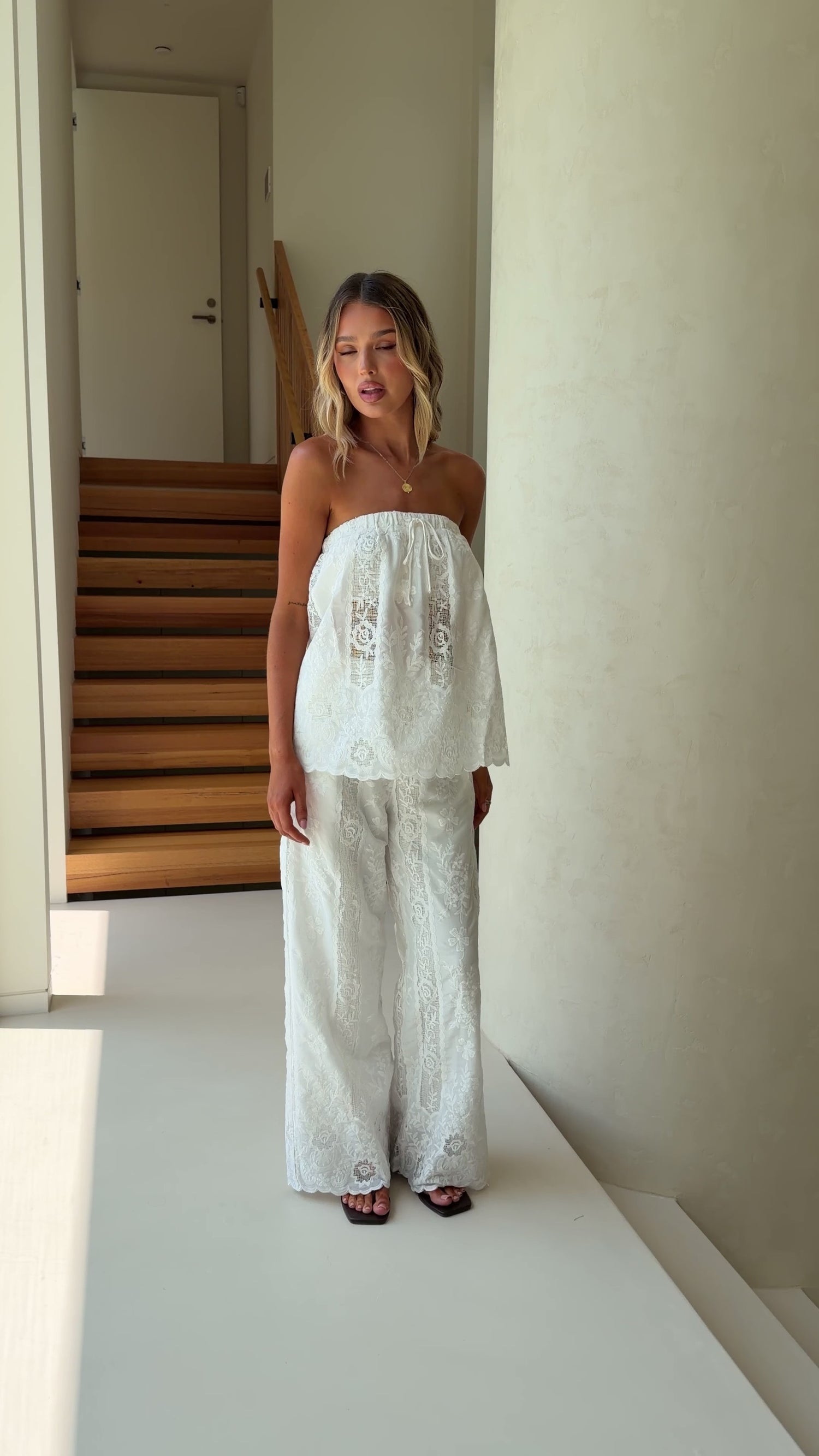 Marcie Strapless Top & Pants Set - White - Billy J