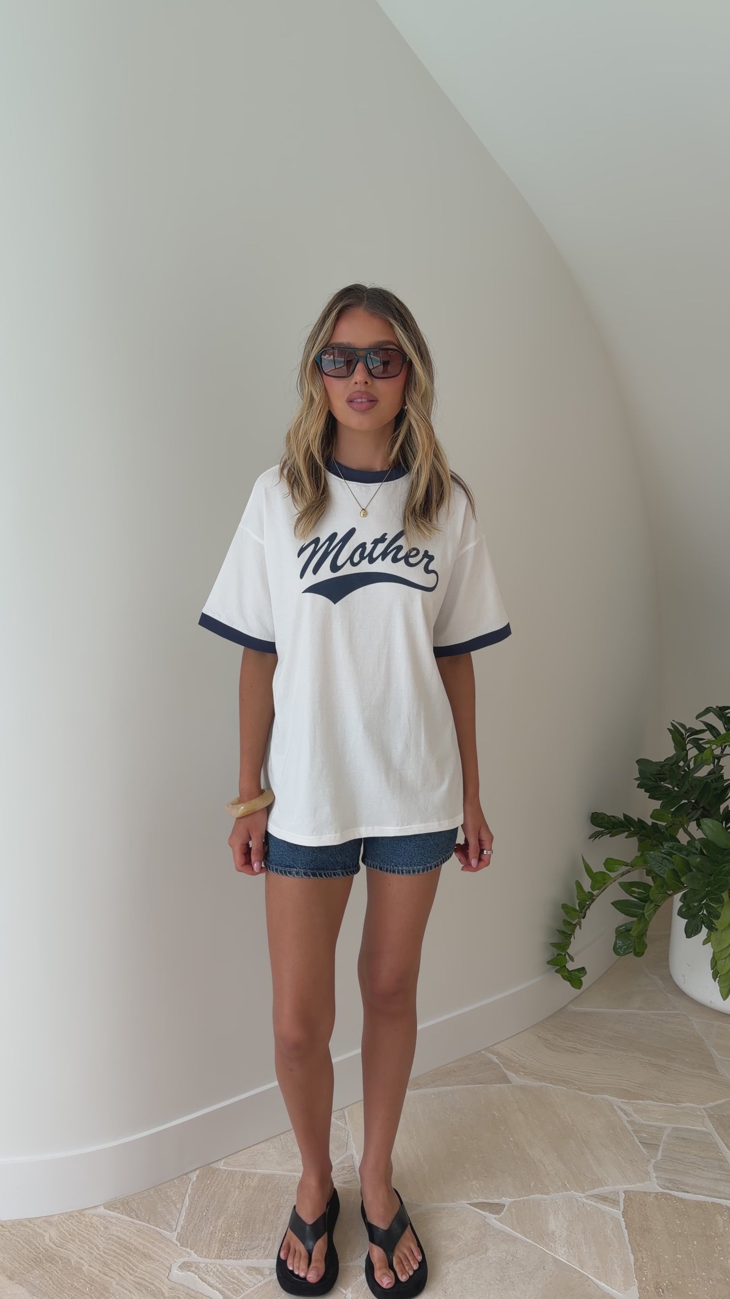 Mother Oversized Tee - White/Navy - Billy J