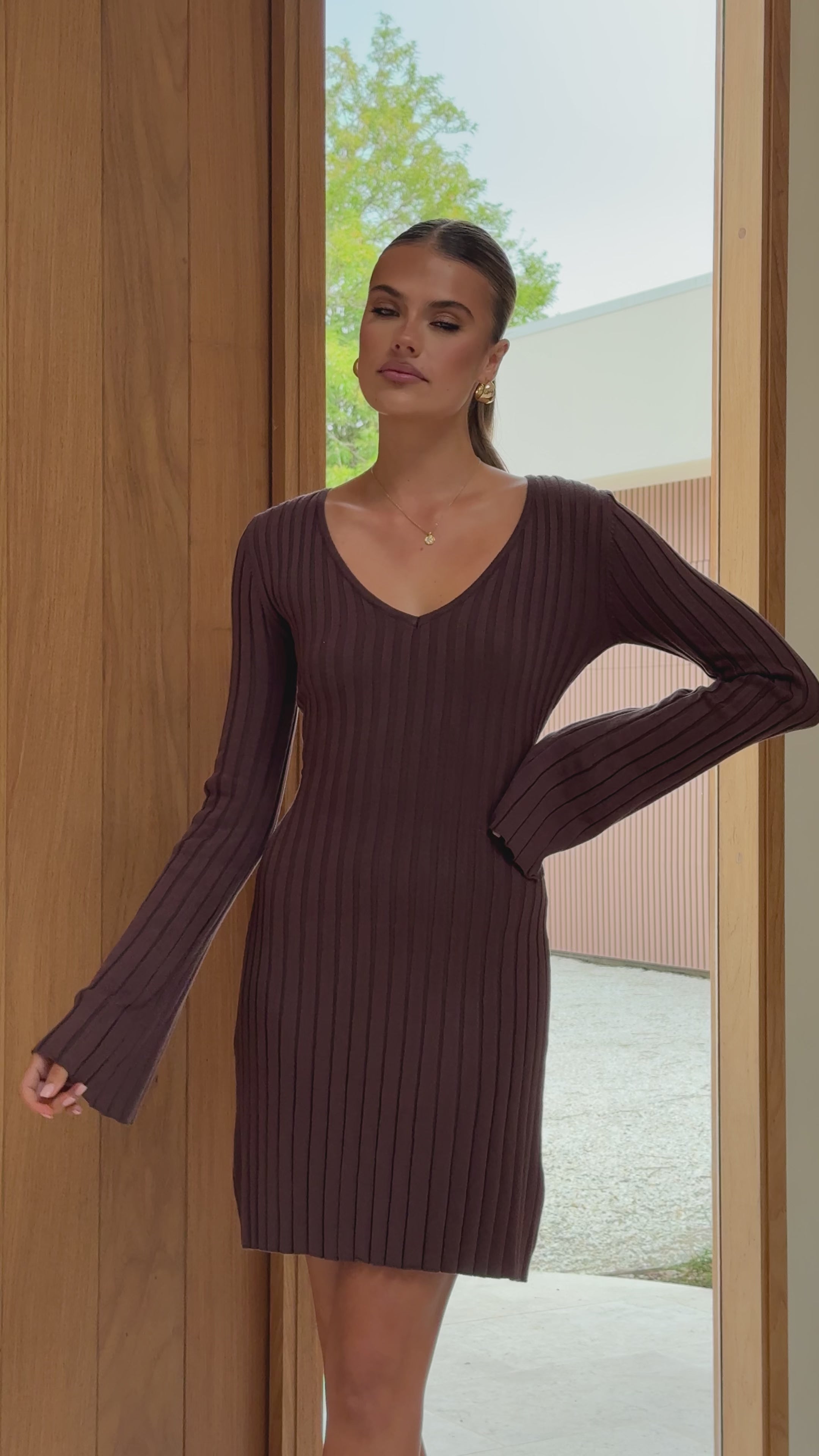 Load video: Marcella Mini Dress - Chocolate - Billy J