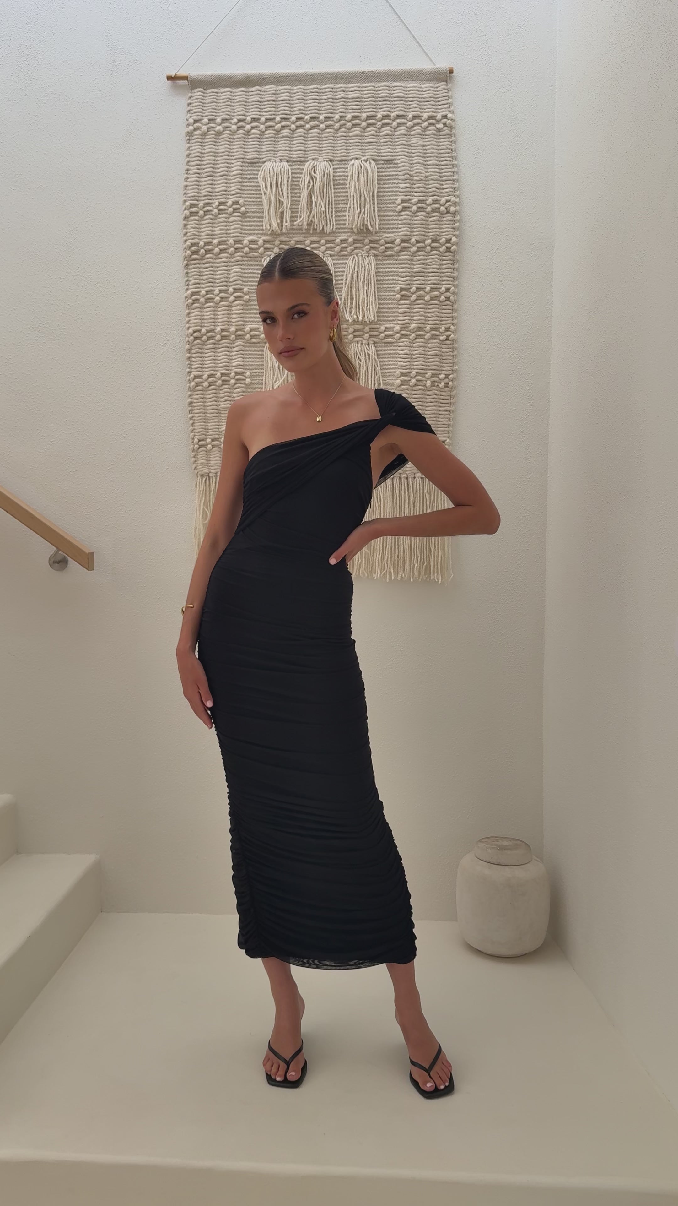 Load video: Liana Asymmetrical Maxi Dress - Black - Billy J