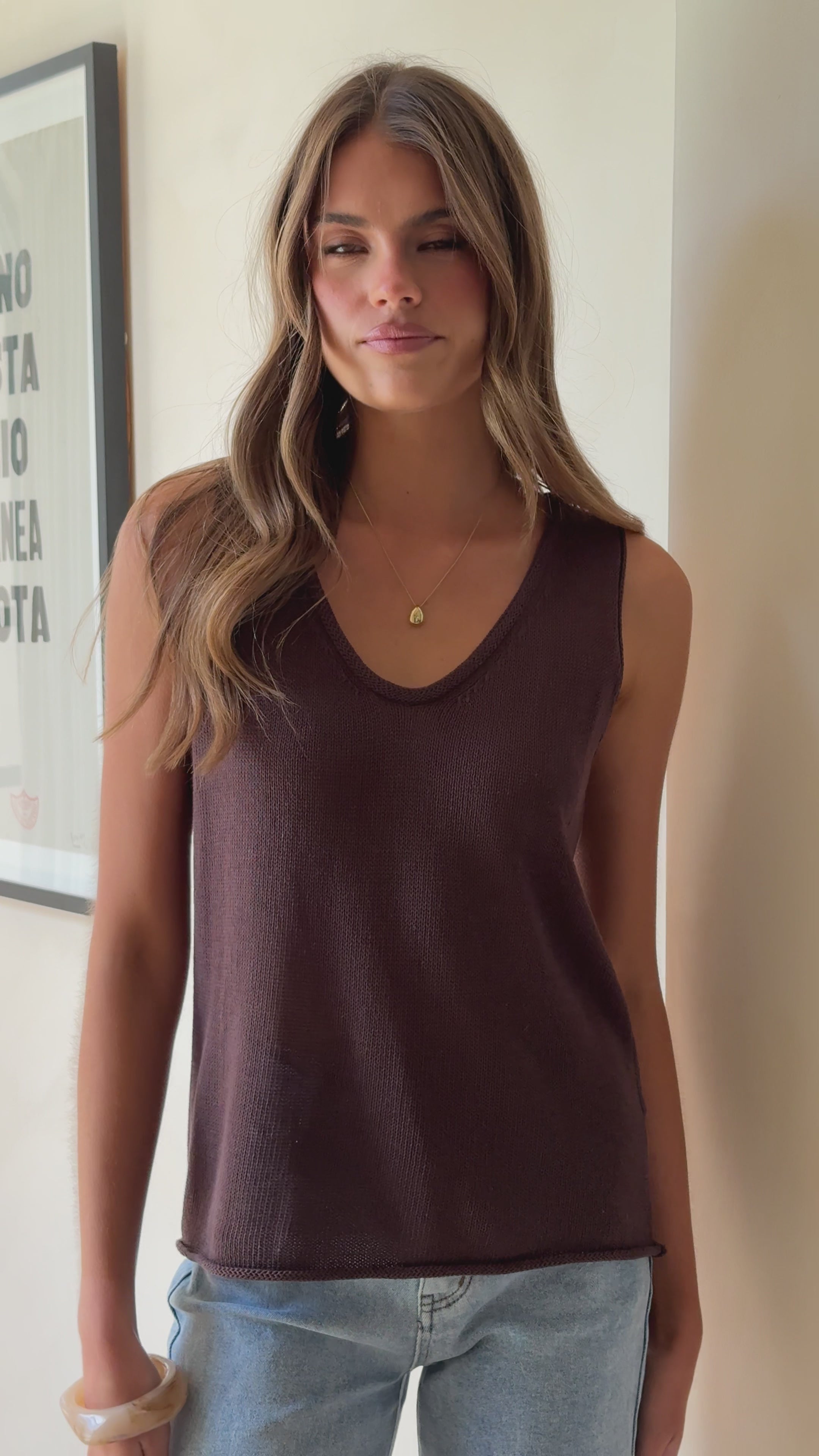 Load video: Annie Scoop Neck Tank - Chocolate - Billy J