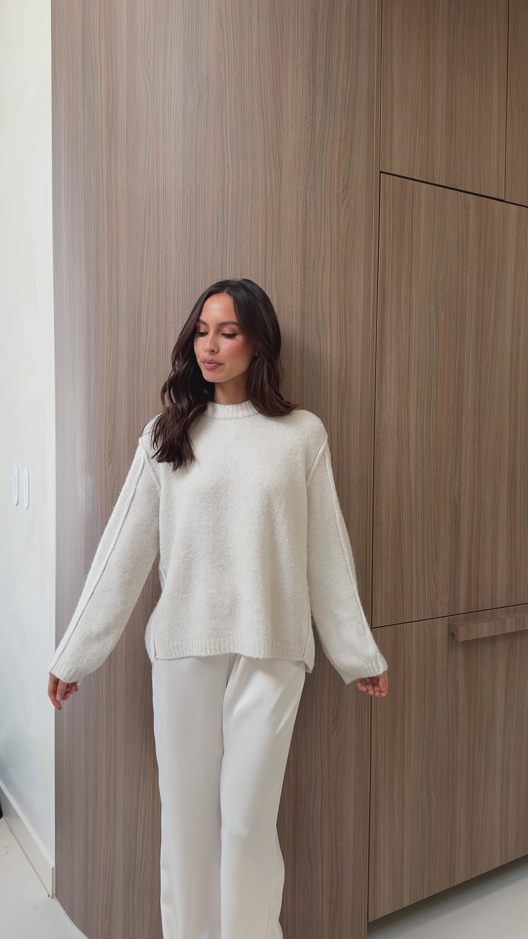 Load video: Ally Knit Sweater - Cream - Billy J