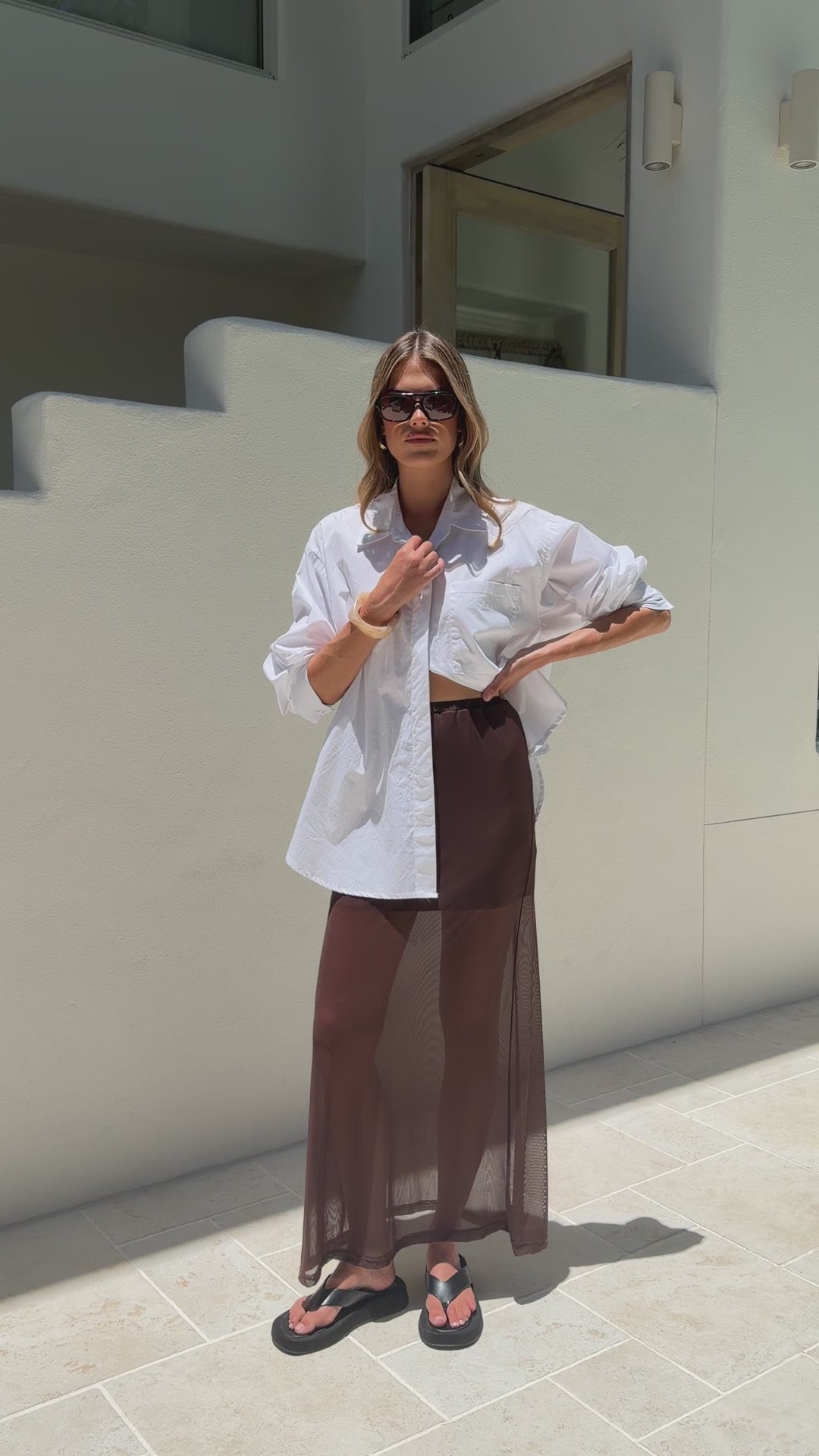 Load video: Onella Semi Sheer Maxi Skirt - Chocolate - Billy J